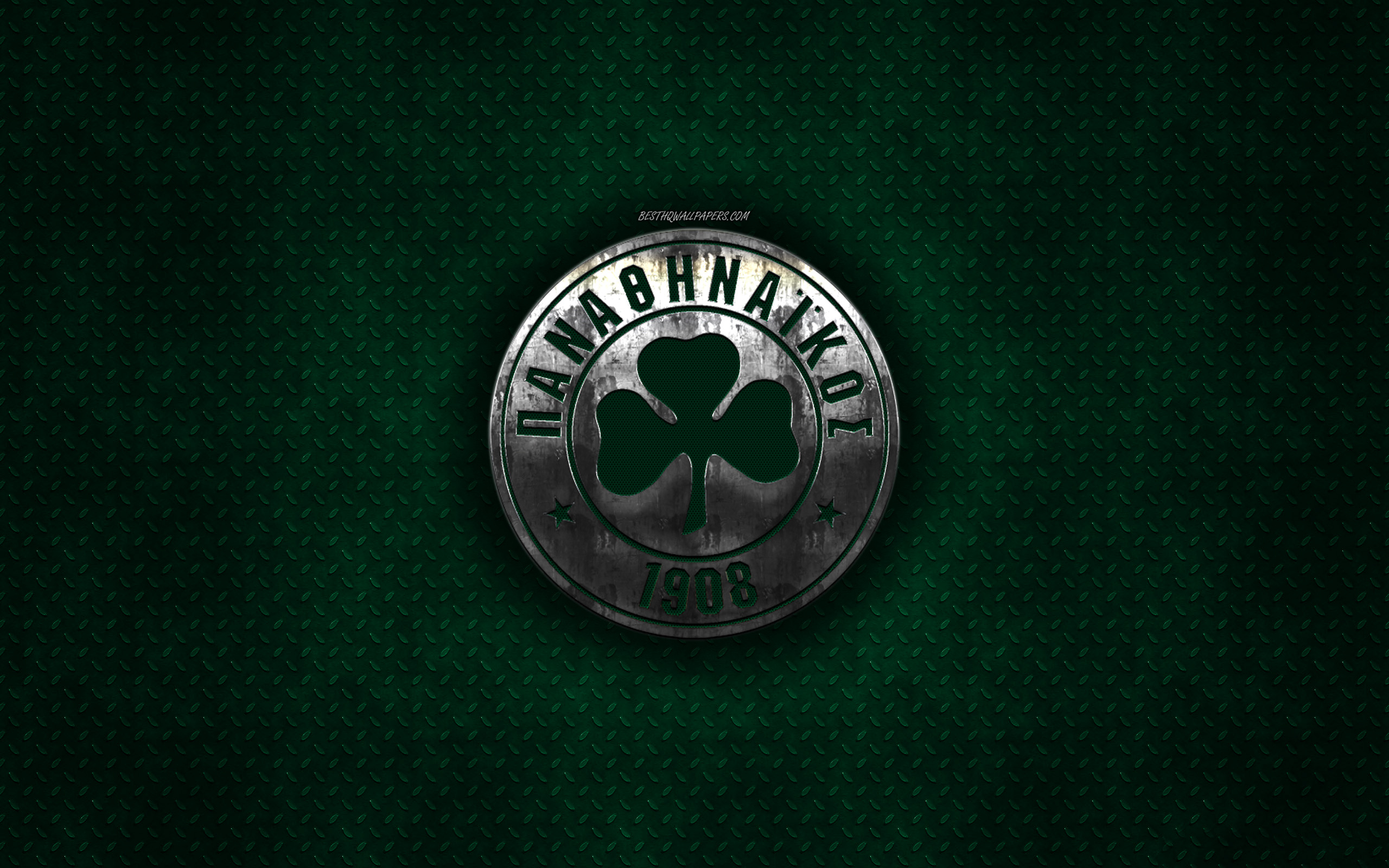 2560x1600 Download wallpaper Panathinaikos FC, Greek football club, green metal texture, metal logo, emblem, Athens, Greece, Super League Greece, creative art, football for desktop with resolution. High Quality HD picture wallpaper, Desktop