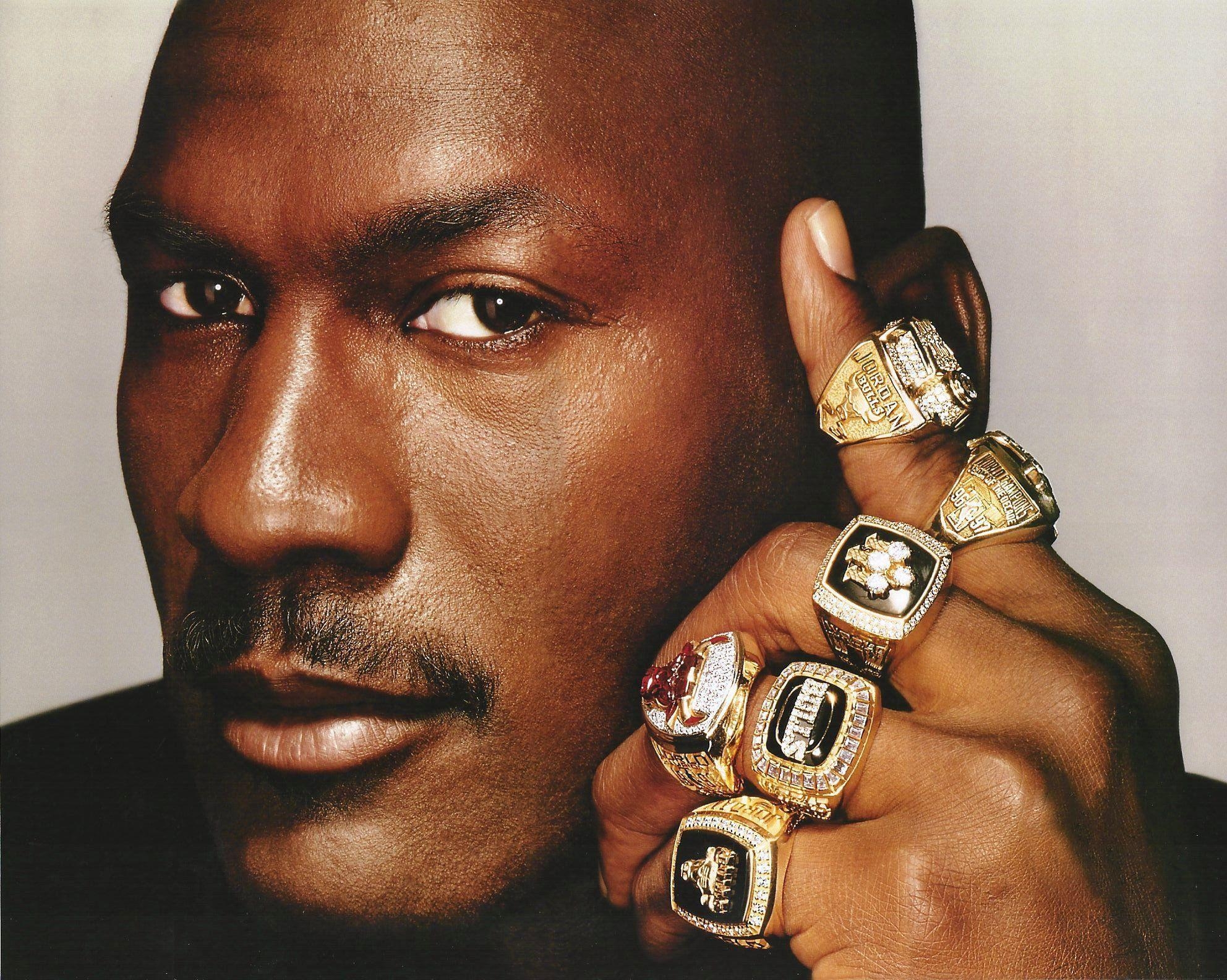 1990x1590 NBA Basketball Michael Jordan with all 6 of his championship rings, Desktop