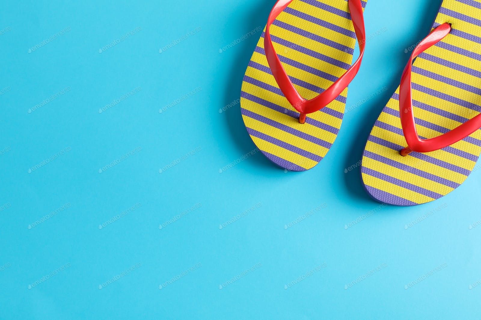 1600x1070 Flip flops on color background, space for text. Summer vacation backdrop photo by AtlasComposer on Envato Elements, Desktop