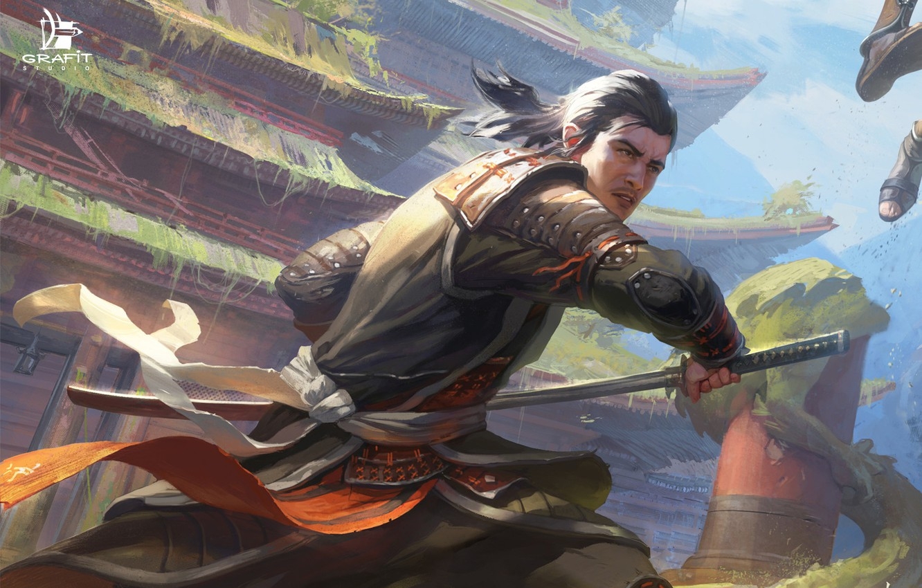 1340x850 Wallpaper look, sword, warrior, pagoda, Shadow Fight image for desktop, section рендеринг, Desktop