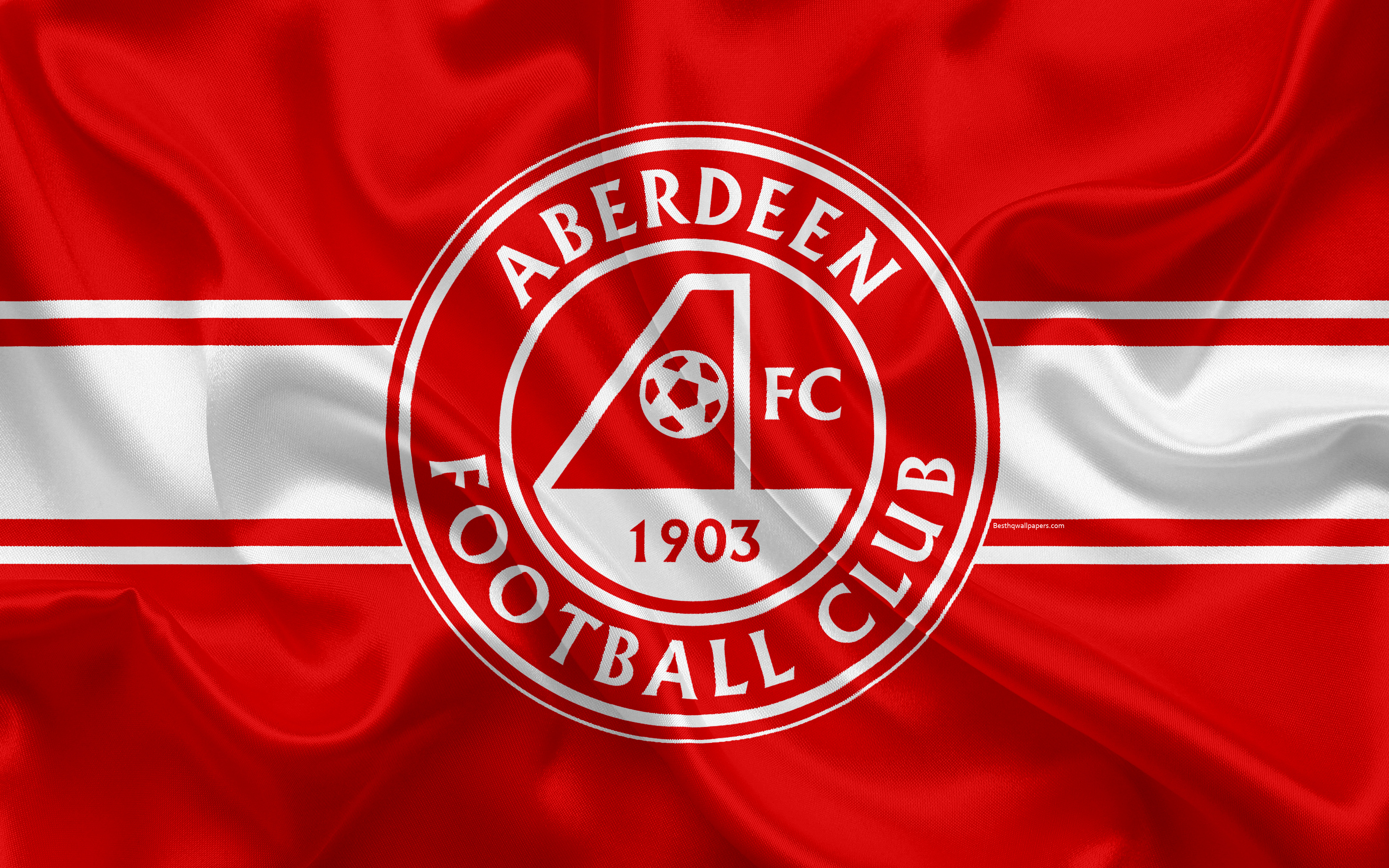 3840x2400 Download wallpaper Aberdeen FC, 4K, Scottish Football Club, logo, emblem, Scottish Premiership, football, Aberdeen, Scotland, silk flag, Scottish Football Championship for desktop with resolution. High Quality HD picture wallpaper, Desktop