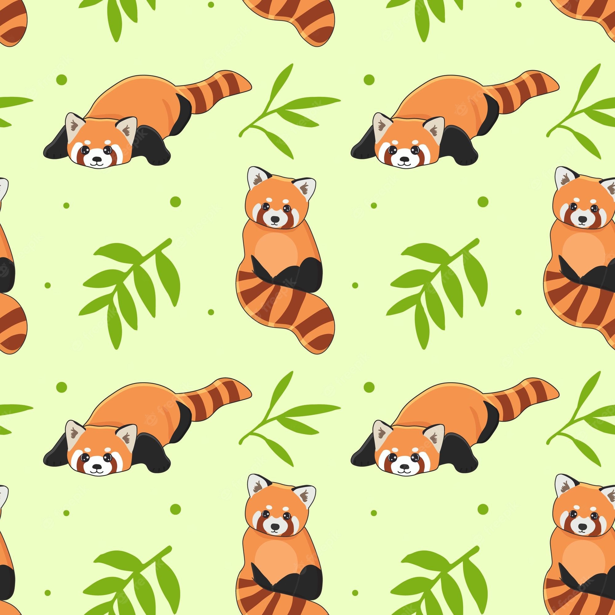 2000x2000 Premium Vector. Seamless pattern of cute red panda and bamboo cartoon design animal character flat vector style, Phone