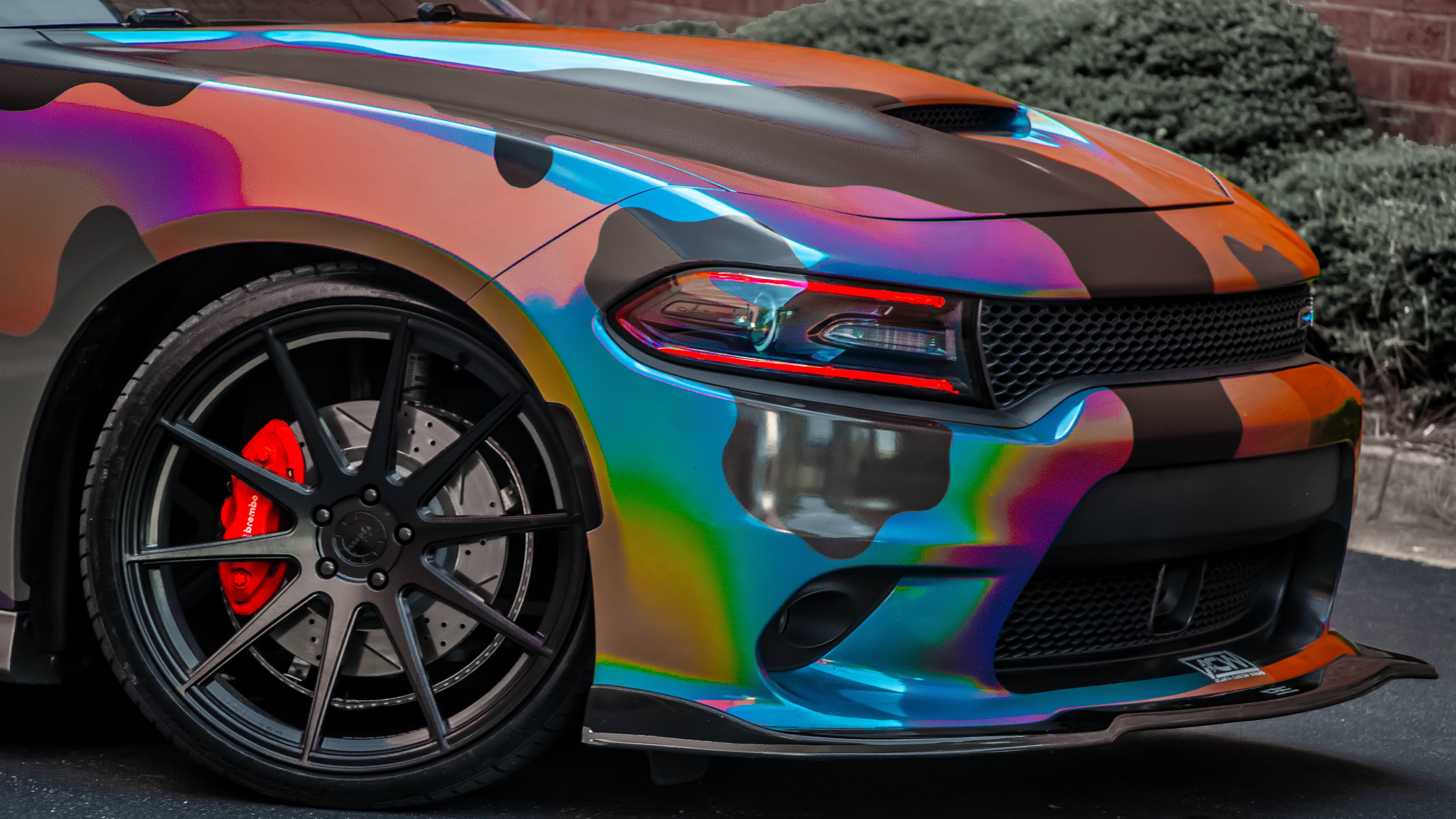 5150x2900 Holographic Camo Wrapped Dodge Charger Scatpack Wallpaper Charger Scat Pack, Desktop