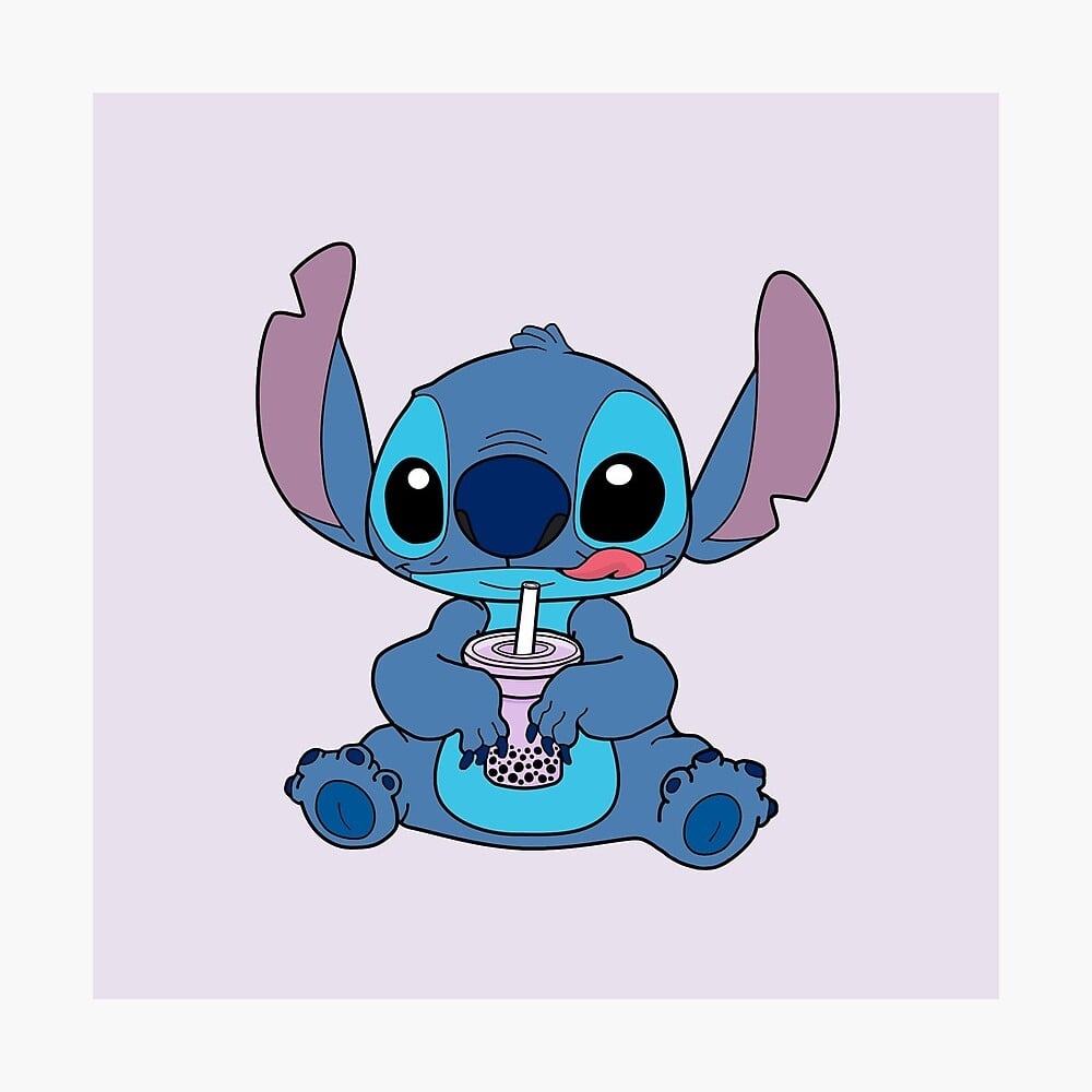 1000x1000 Stitch With Taro Boba Drink Metal Print, Phone