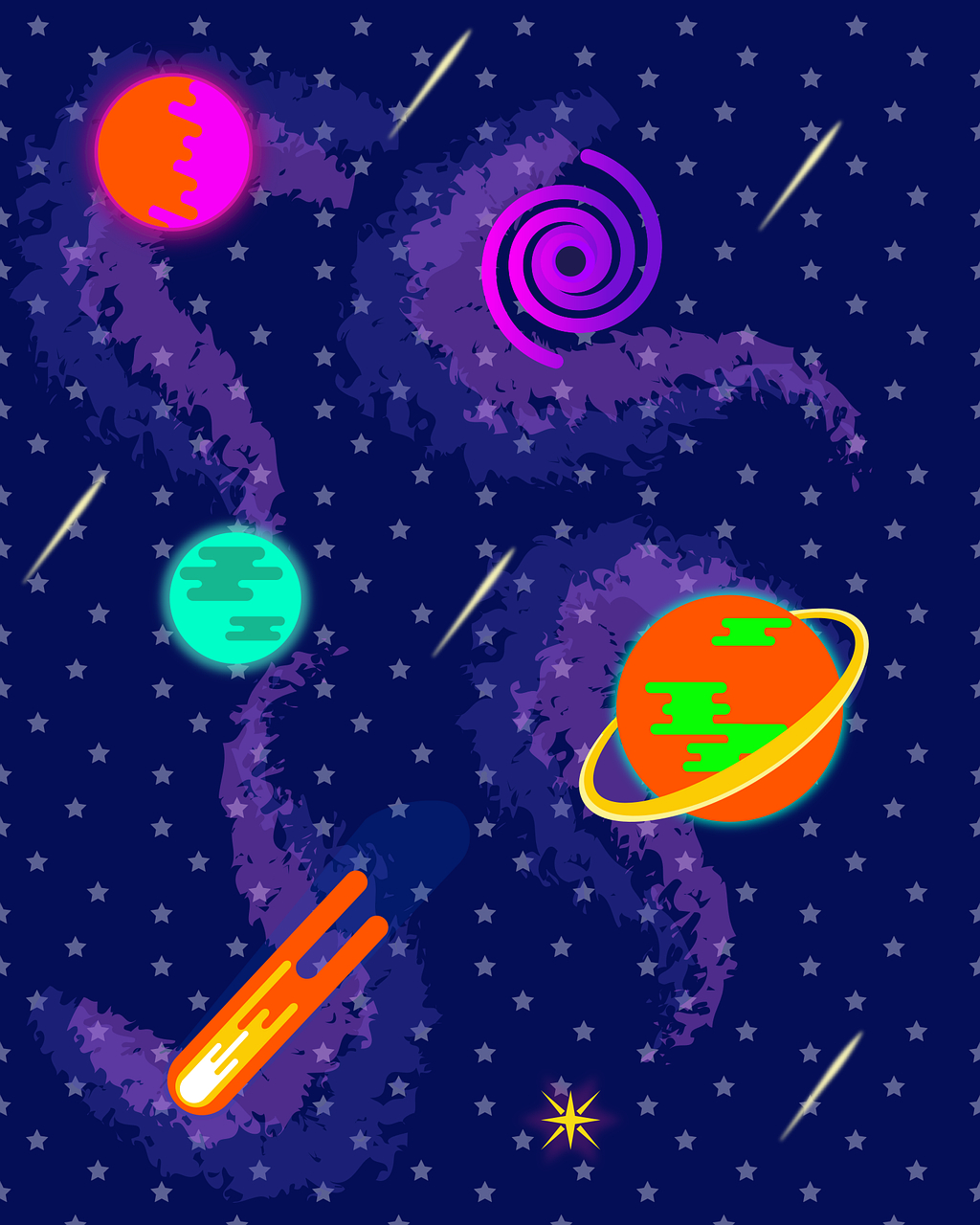 1030x1280 Arcade Carpet Neon Planets vector graphic, Phone