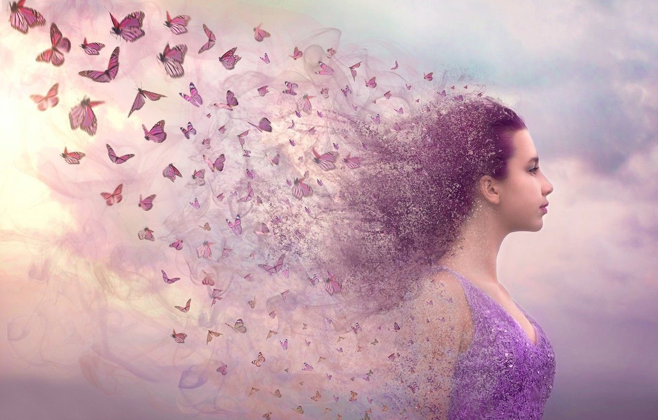 1340x850 Wallpaper girl, butterfly, face, fantasy, mood, profile image for desktop, section настроения, Desktop