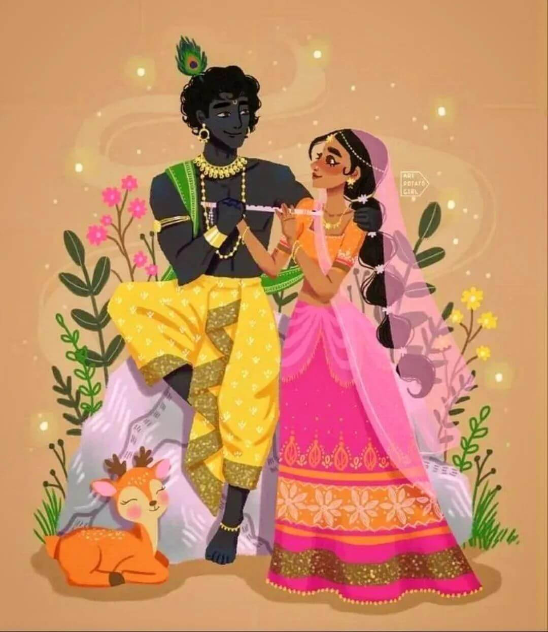 1080x1250 Cute Radha Krishna 3D Art Wallpaper, Phone