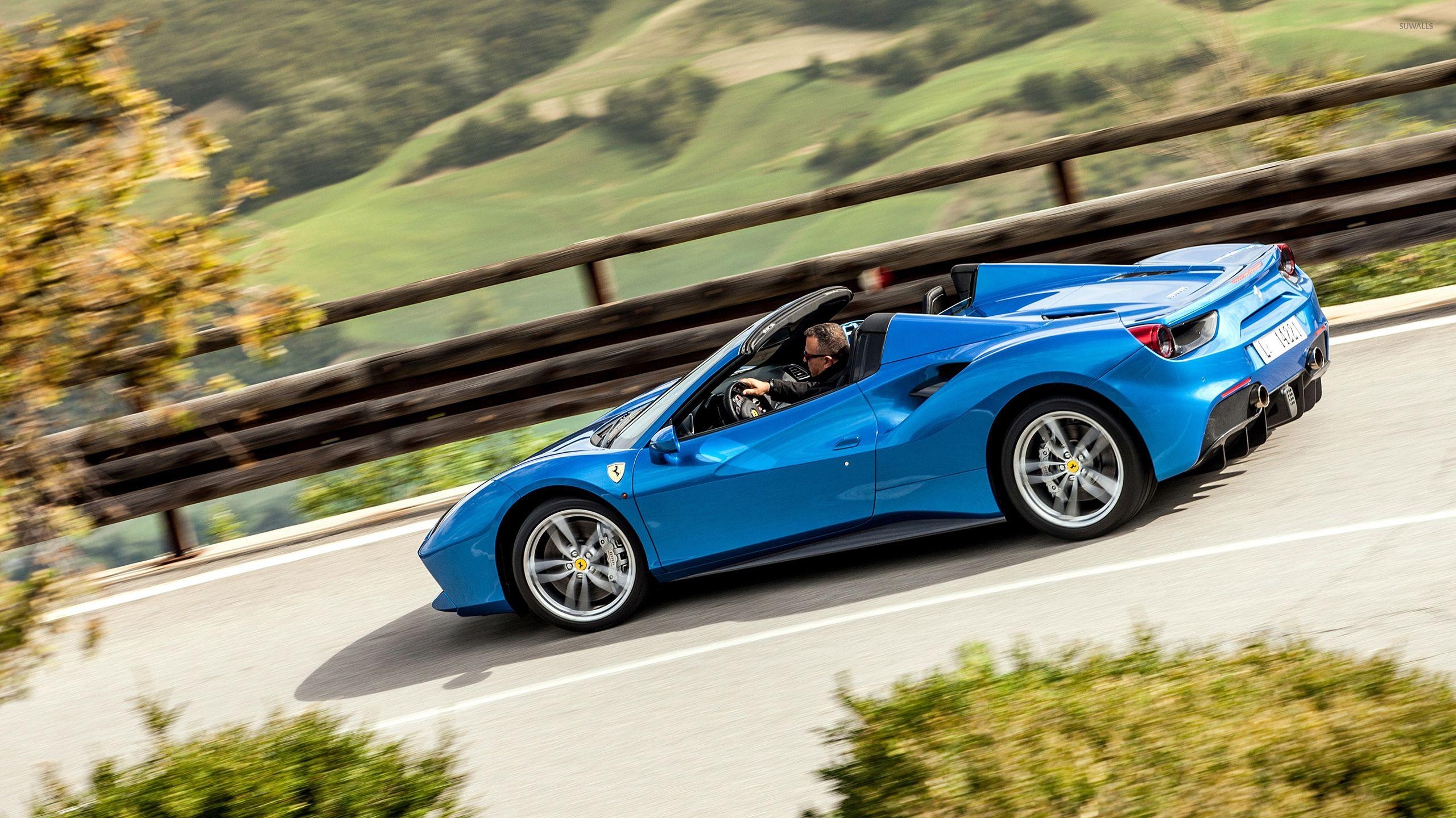 2560x1440 Blue Ferrari 488 Spider on the road wallpaper wallpaper, Desktop