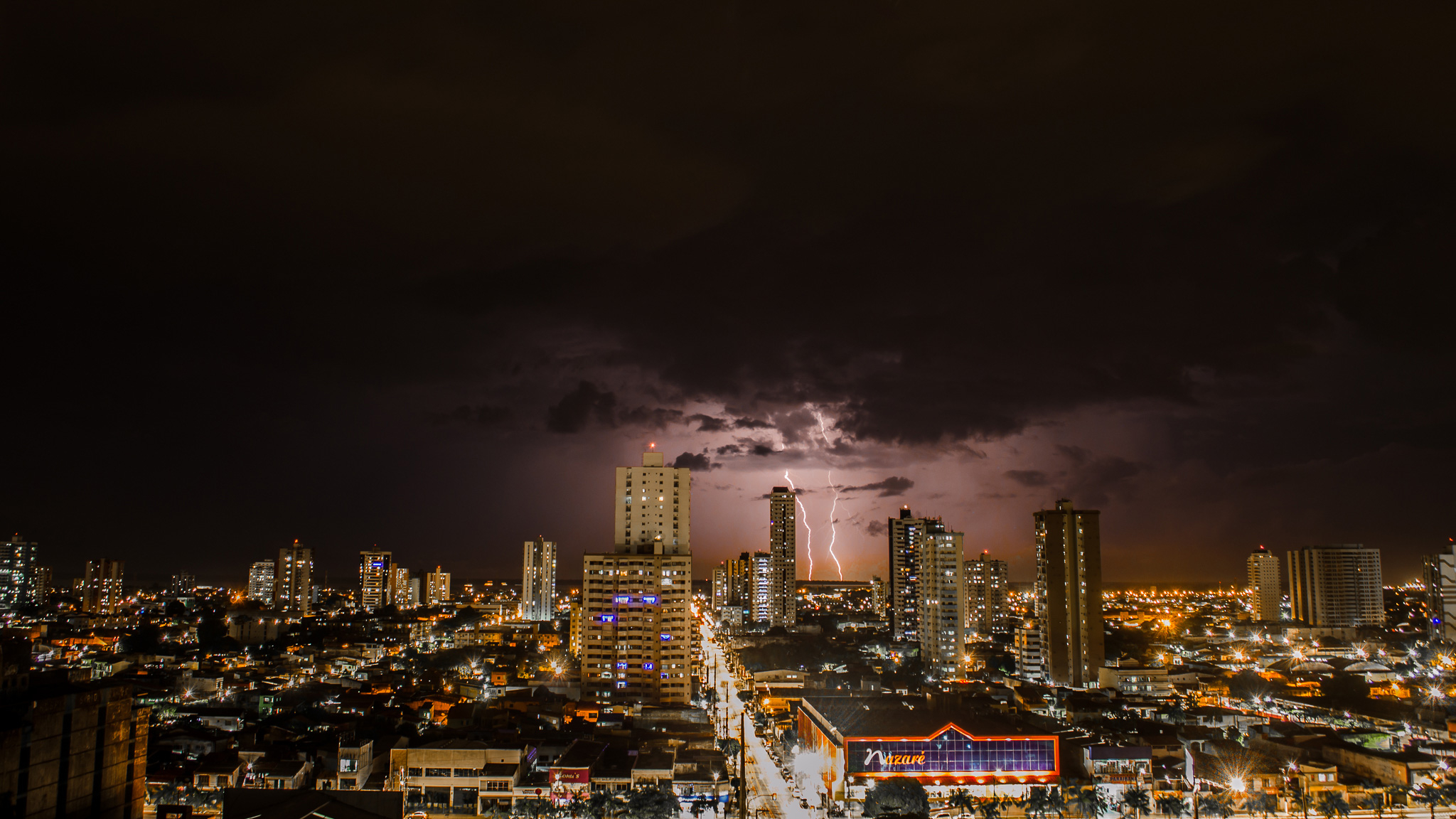 2050x1160 Thunderstorms Above City During Night Time, HD Photography, 4k Wallpaper, Image, Background, Photo and Picture, Desktop