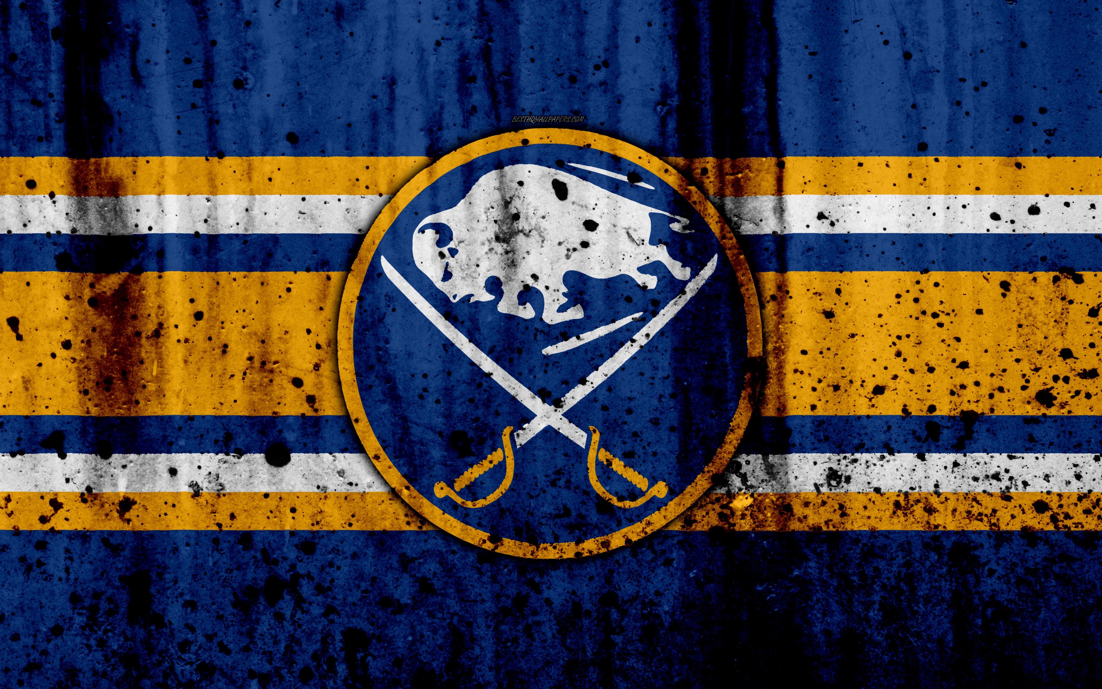 3840x2400 Download wallpaper 4k, Buffalo Sabres, grunge, NHL, hockey, art, Desktop