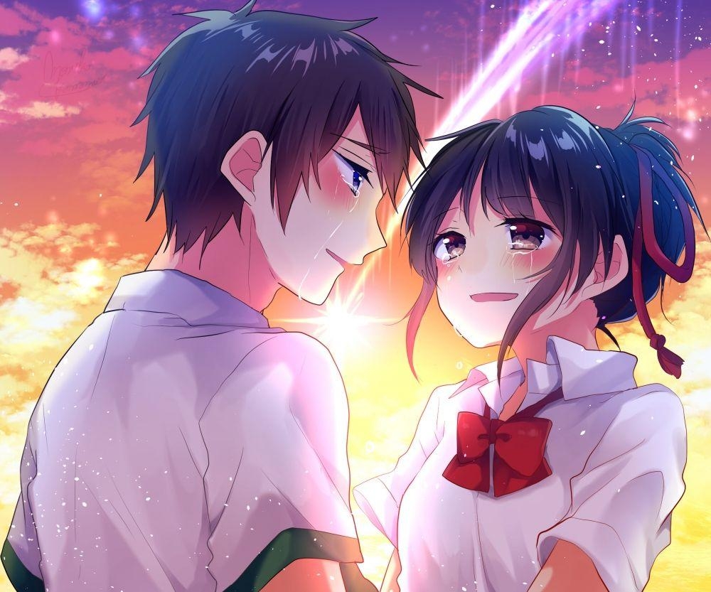 1000x840 Wallpaper Kimi No Na Wa, Mitsuha Miyamizu, Taki Tachibana, Crying, Desktop