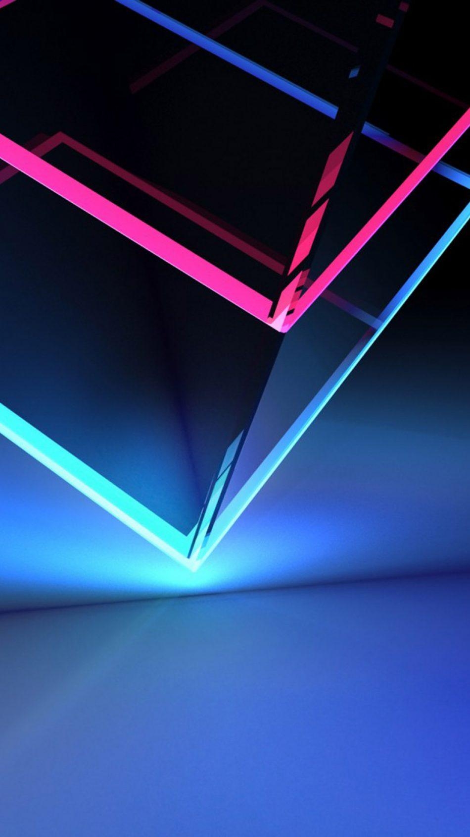 950x1690 3D Cube Neon Red Blue Light 4K Ultra HD Mobile Wallpaper, Phone