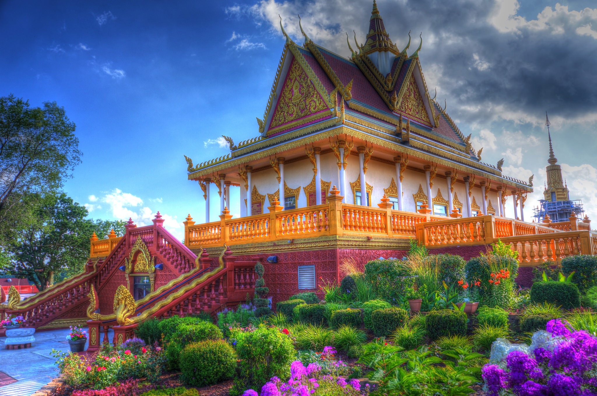 2050x1360 Download wallpaper flowers, temple, Desktop