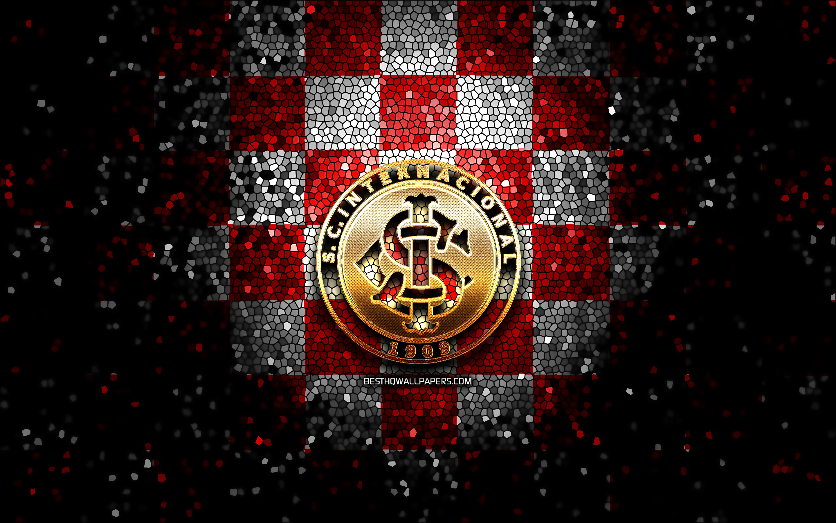 2880x1800 Download wallpaper SC Internacional, glitter logo, Serie A, red white checkered background, soccer, Internacional FC, brazilian football club, Internacional logo, mosaic art, football, Brazil for desktop with resolution. High Quality HD, Desktop