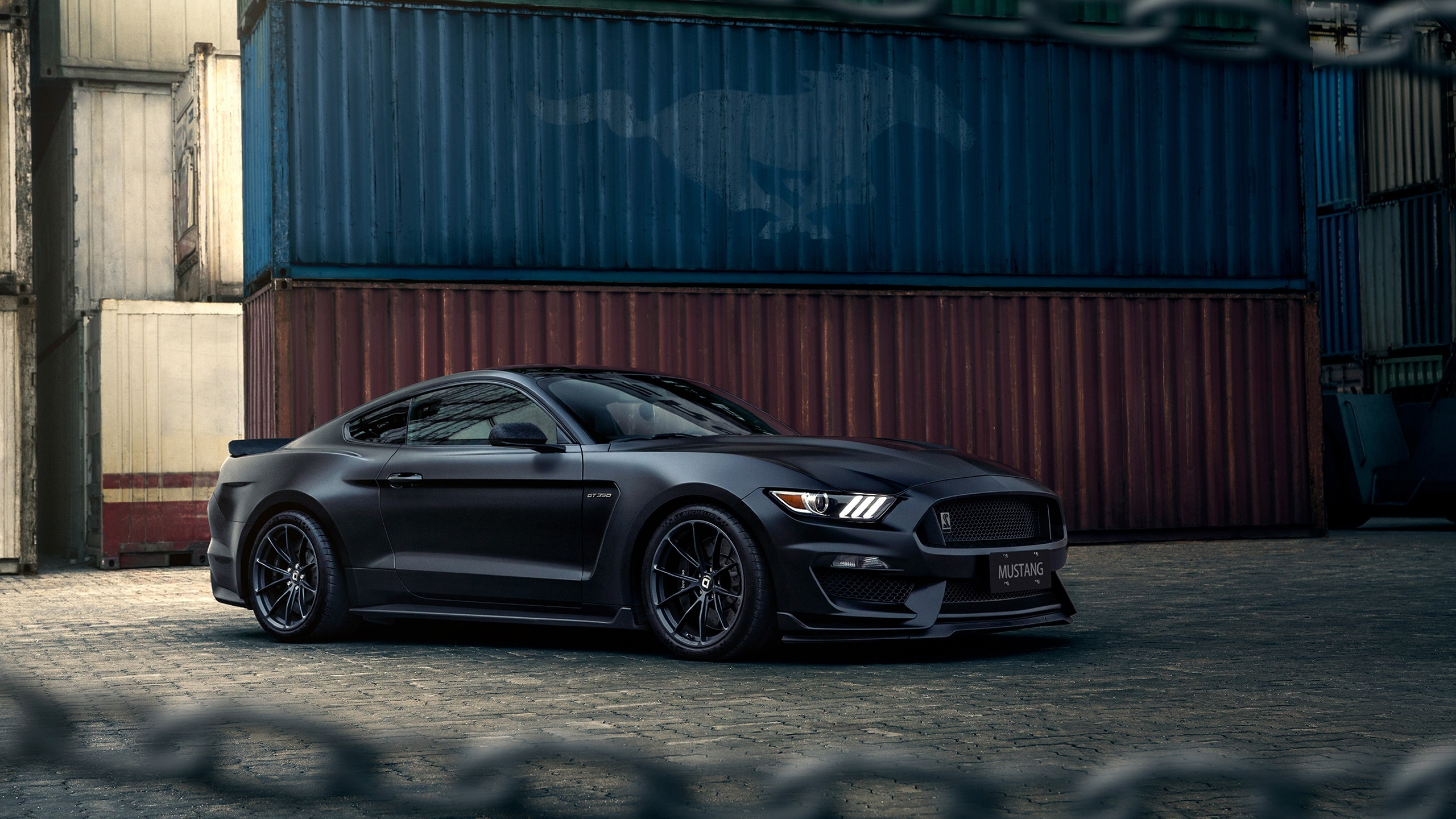 3840x2160 Download  Ford Mustang, Black, Side View, Containers, Muscle Cars Wallpaper for UHD TV, Desktop