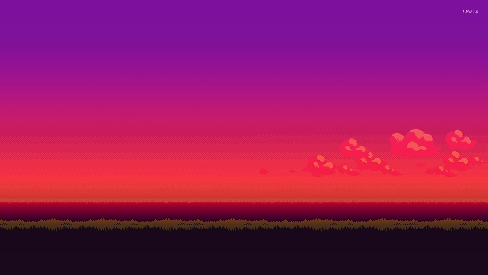 1920x1080 8 Bit Purple Sunset Wallpaper Art Wallpaper, Desktop