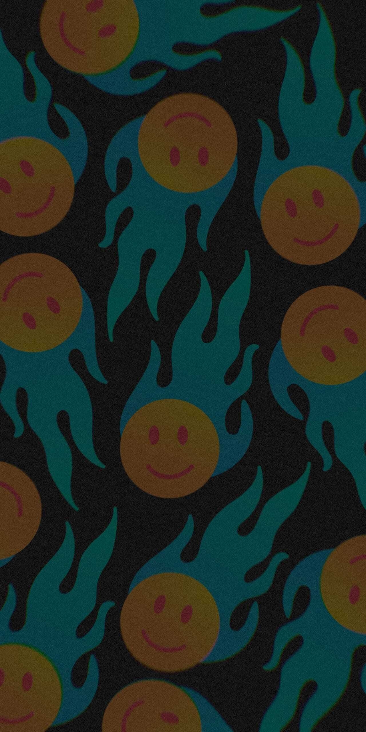 1280x2560 Blue Smiley Face Wallpaper Discover more Aesthetic, drippy smiley, Emoji, melting smiley, preppy wallpaper.. Preppy wallpaper, Smiley face, Emoji wallpaper, Phone