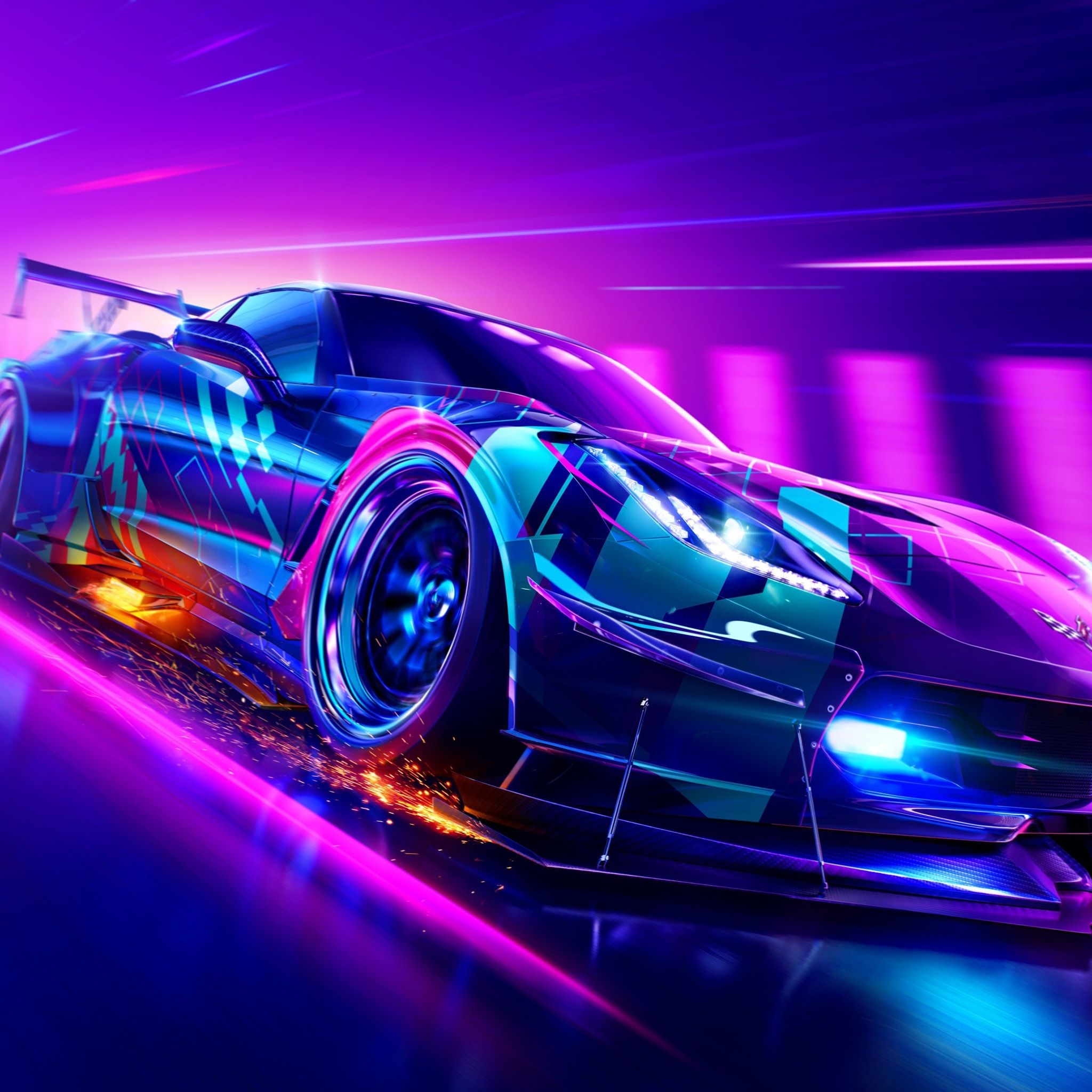 2050x2050 Purple Neon Car Wallpaper Free Purple Neon Car Background, Phone