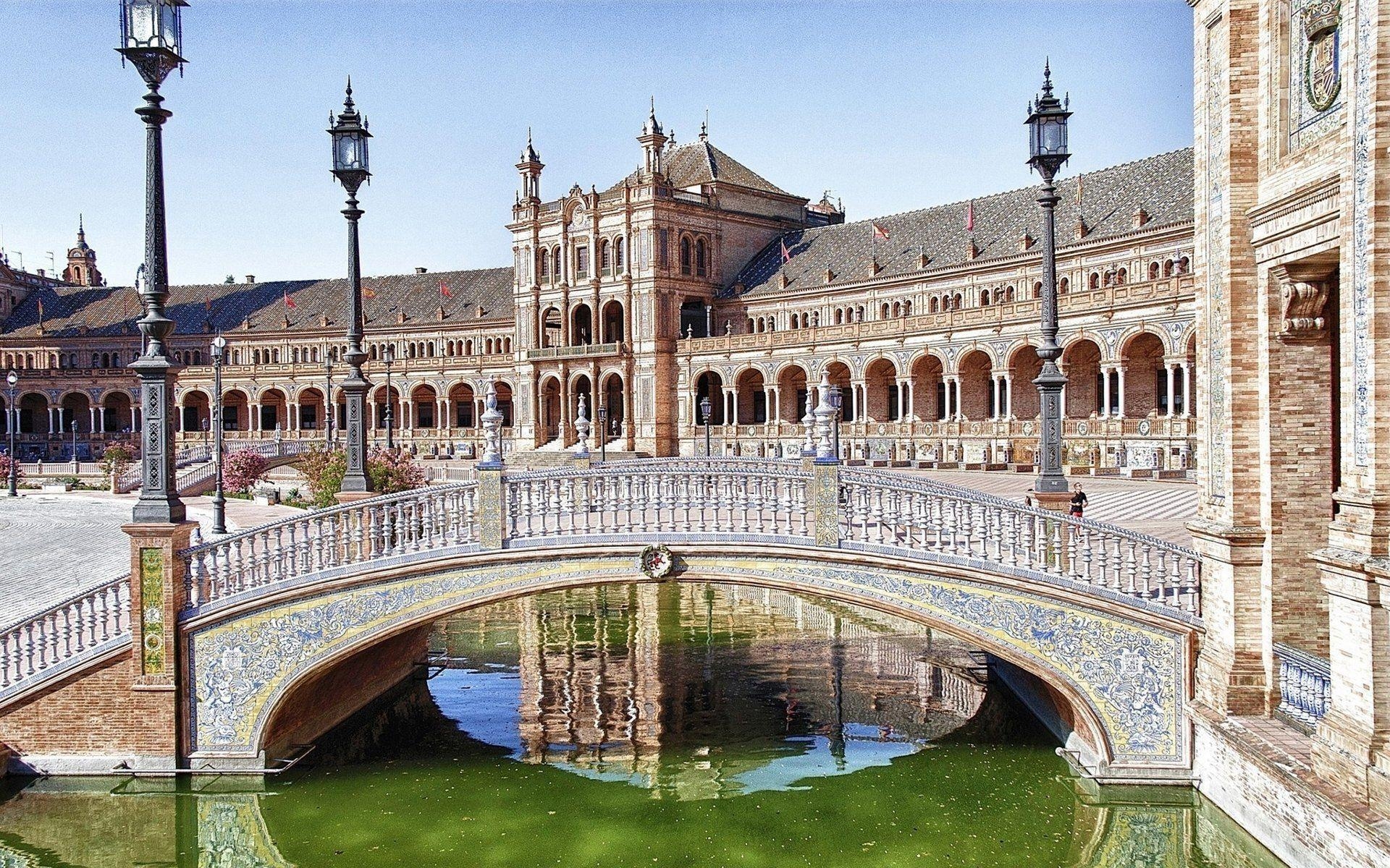 1920x1200 World Bridge River Europe Spain Plaza de Espana Seville wallpaper, Desktop