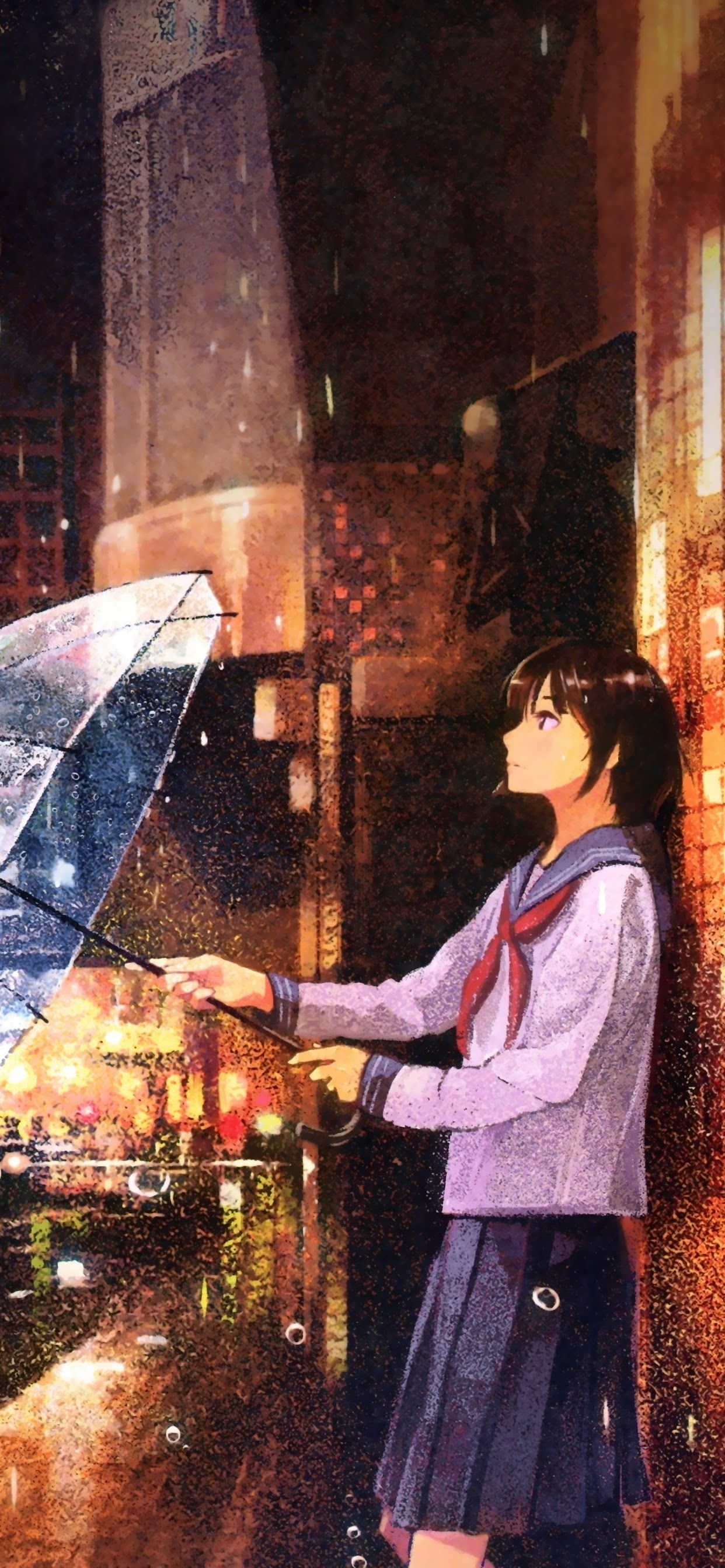 1250x2690 Anime School Girl Waiting in the Rain 8K Wallpaper, Phone