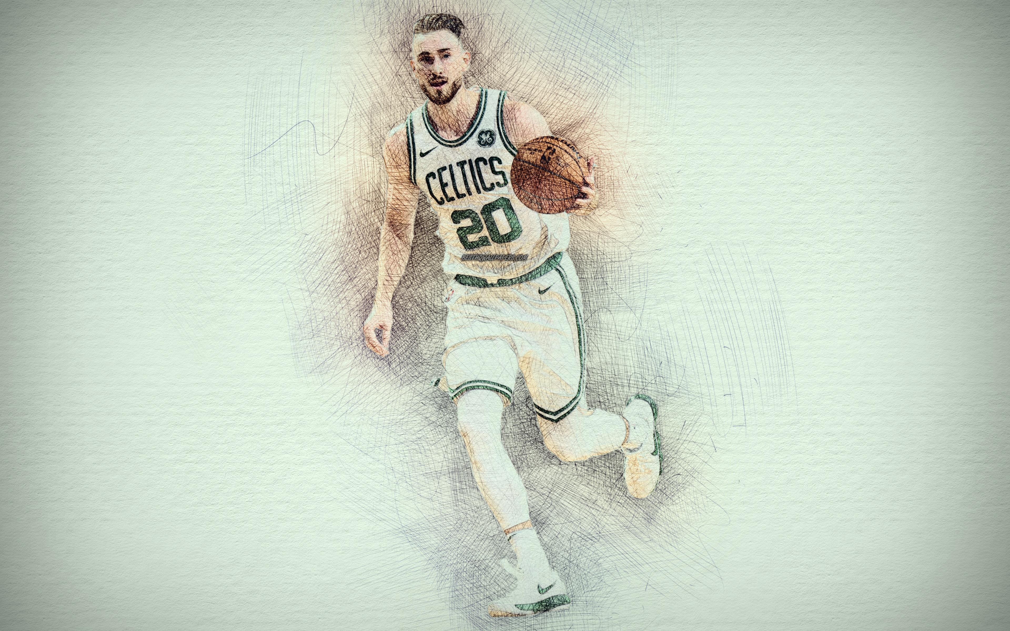 3840x2400 Download wallpaper Gordon Hayward, 4k, artwork, basketball stars, Desktop