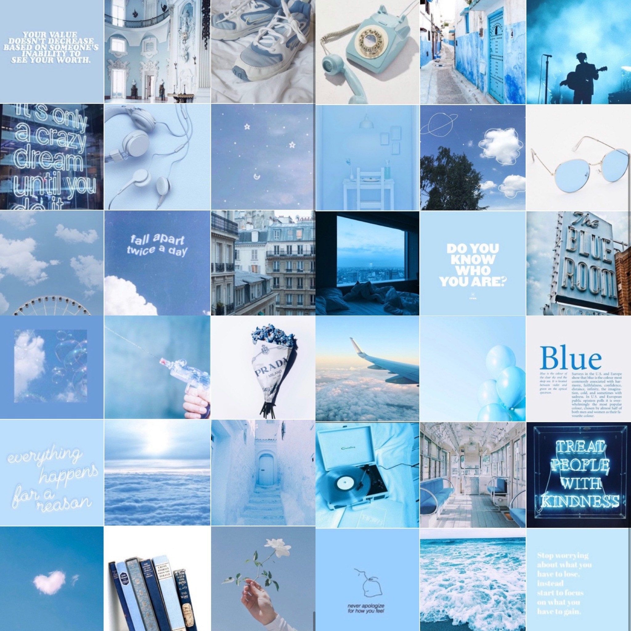 2050x2050 blue aesthetic wall collage kit! aesthetic, light blue, electric, wall collage, collage kit!. Cute blue wallpaper, Baby blue aesthetic, Aesthetic light, Phone