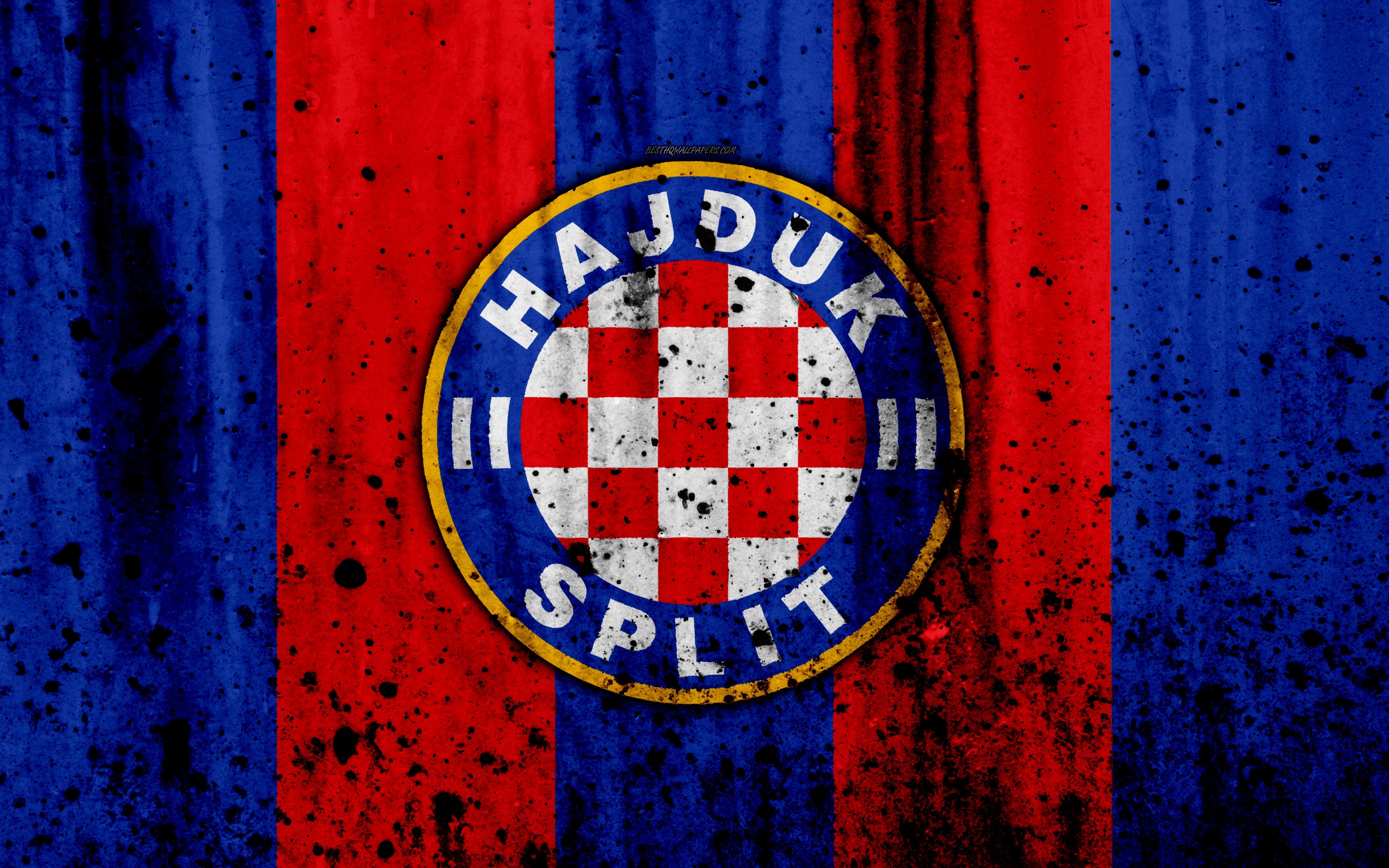 3840x2400 Download wallpaper 4k, FC Hajduk Split, grunge, HNL, art, soccer, football club, Croatia, HNK Hajduk Split, logo, stone texture, Hajduk Split FC for desktop with resolution. High Quality HD picture wallpaper, Desktop