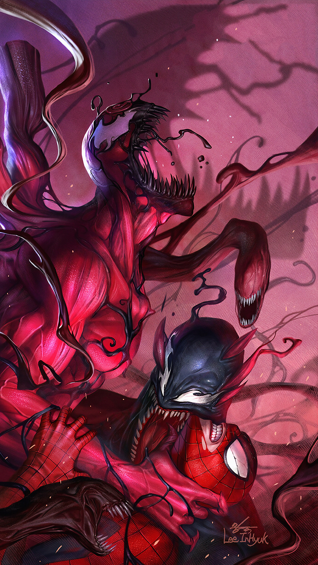 1080x1920  venom, carnage, superheroes, artist, artwork, digital art, hd, artstation for iPhone 8 wallpaper, Phone