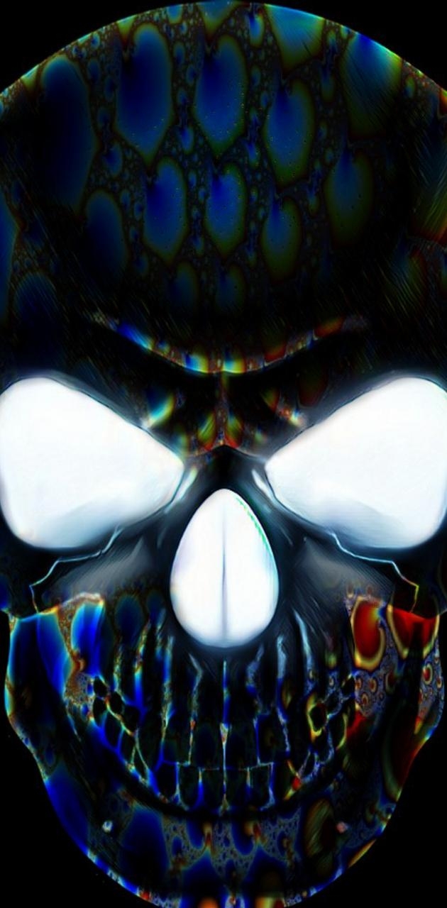 630x1280 Dark trippy skull wallpaper, Phone