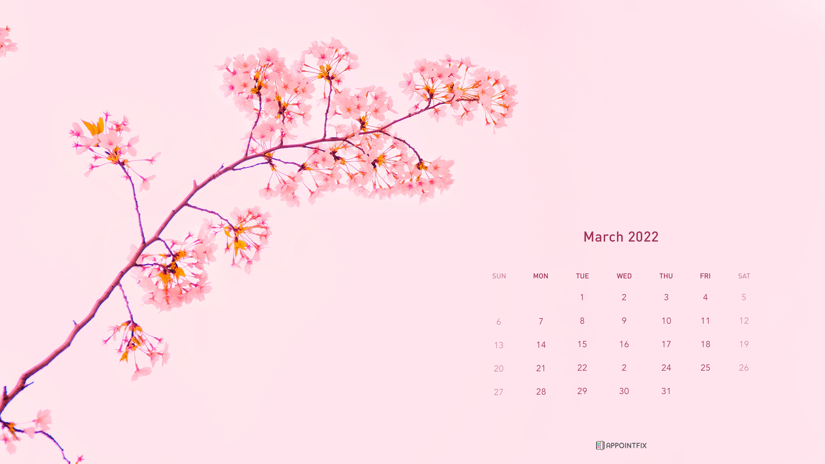 2800x1580 Free March 2022 Calendar Wallpaper, Desktop