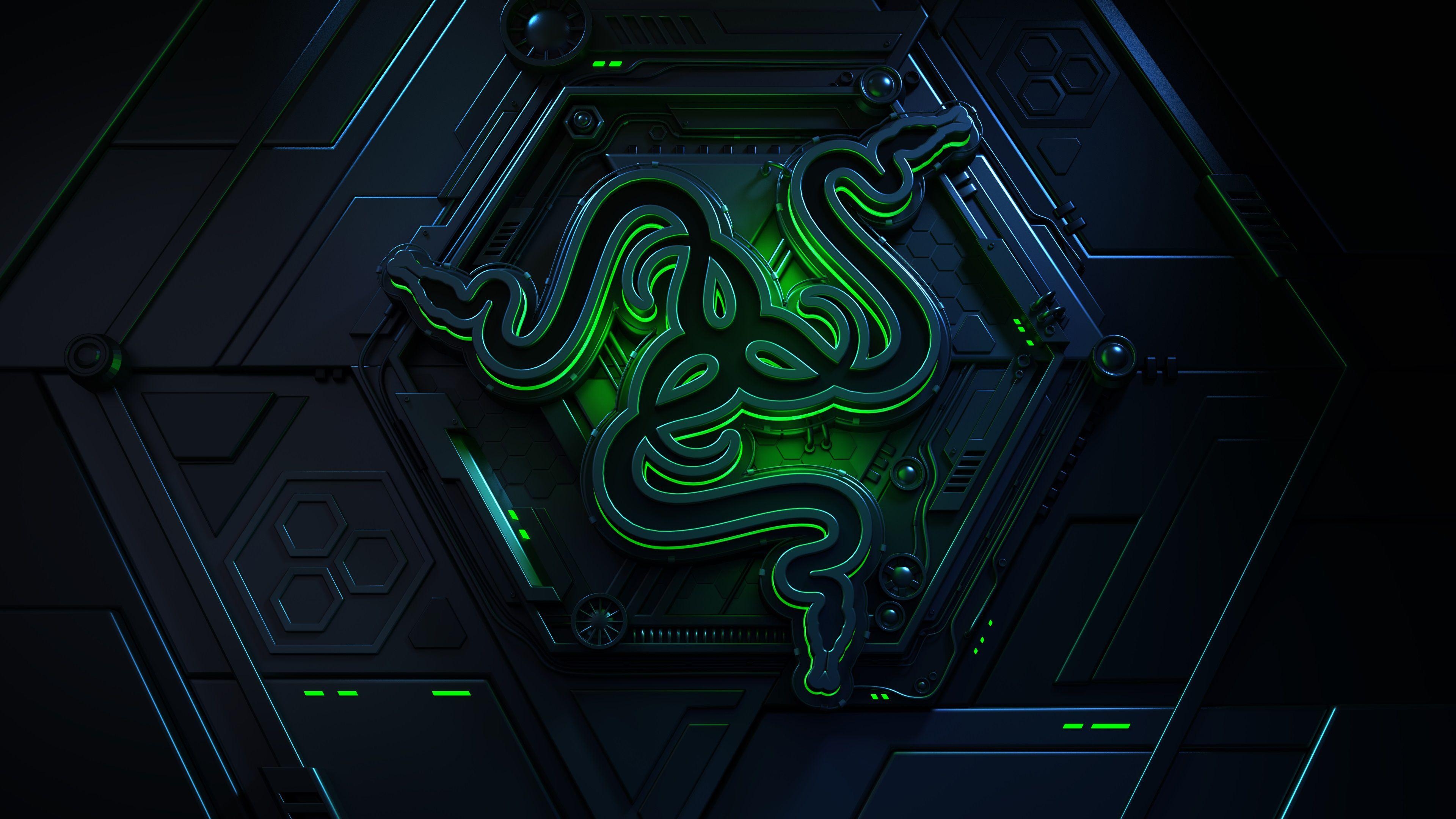 3840x2160 Wallpaper Razer, Logo, Dark background, 3D, Green, HD, 4K, Desktop