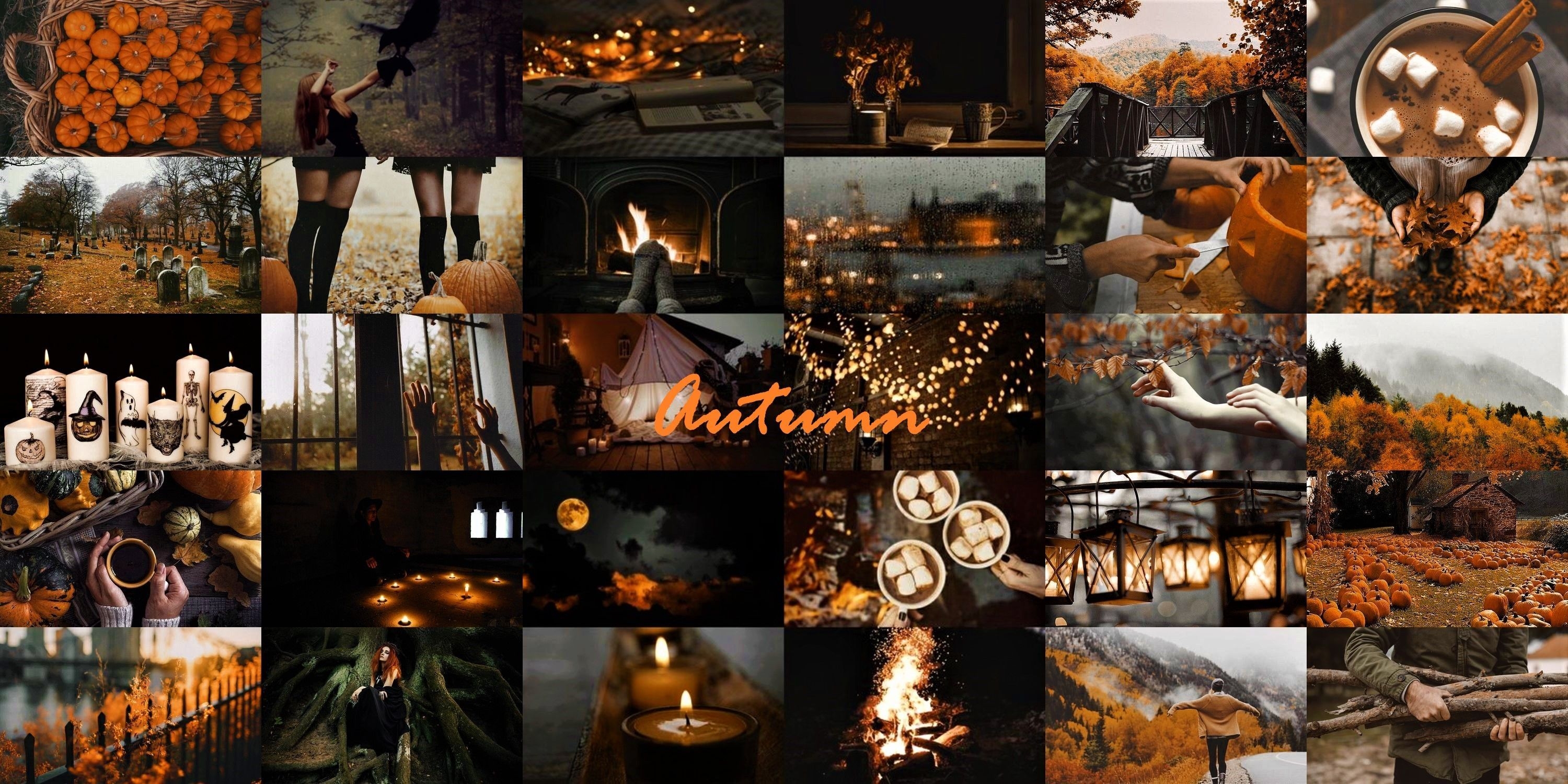 3000x1500 Autumn fall halloween aesthetic collage. Halloween desktop wallpaper, Desktop wallpaper fall, iPhone wallpaper fall, Dual Screen