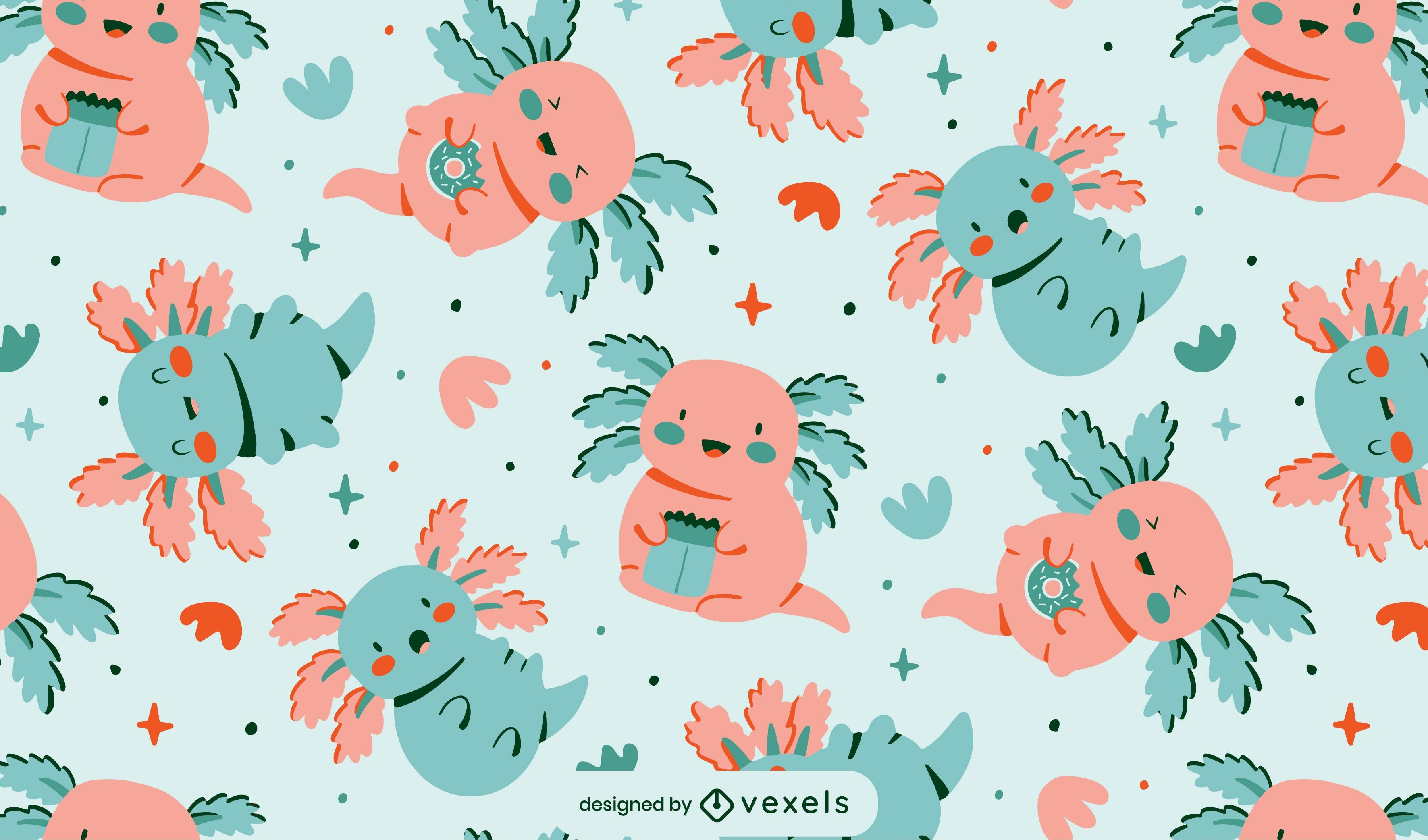 3550x2090 Cute Axolotls Pattern Design Vector Download, Desktop