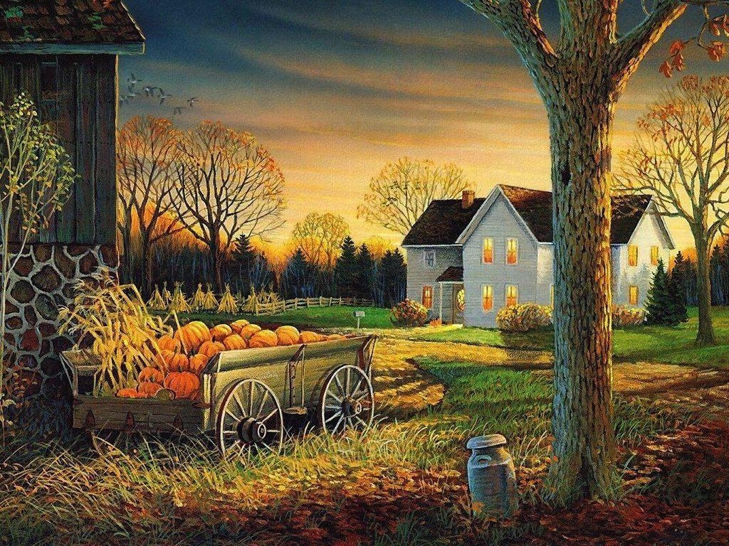 1030x770 Fall Scenes Wallpaper.. autumn wagon Wallpaper Free, Free Wallpaper. Autumn scenes, Autumn painting, Autumn art, Desktop