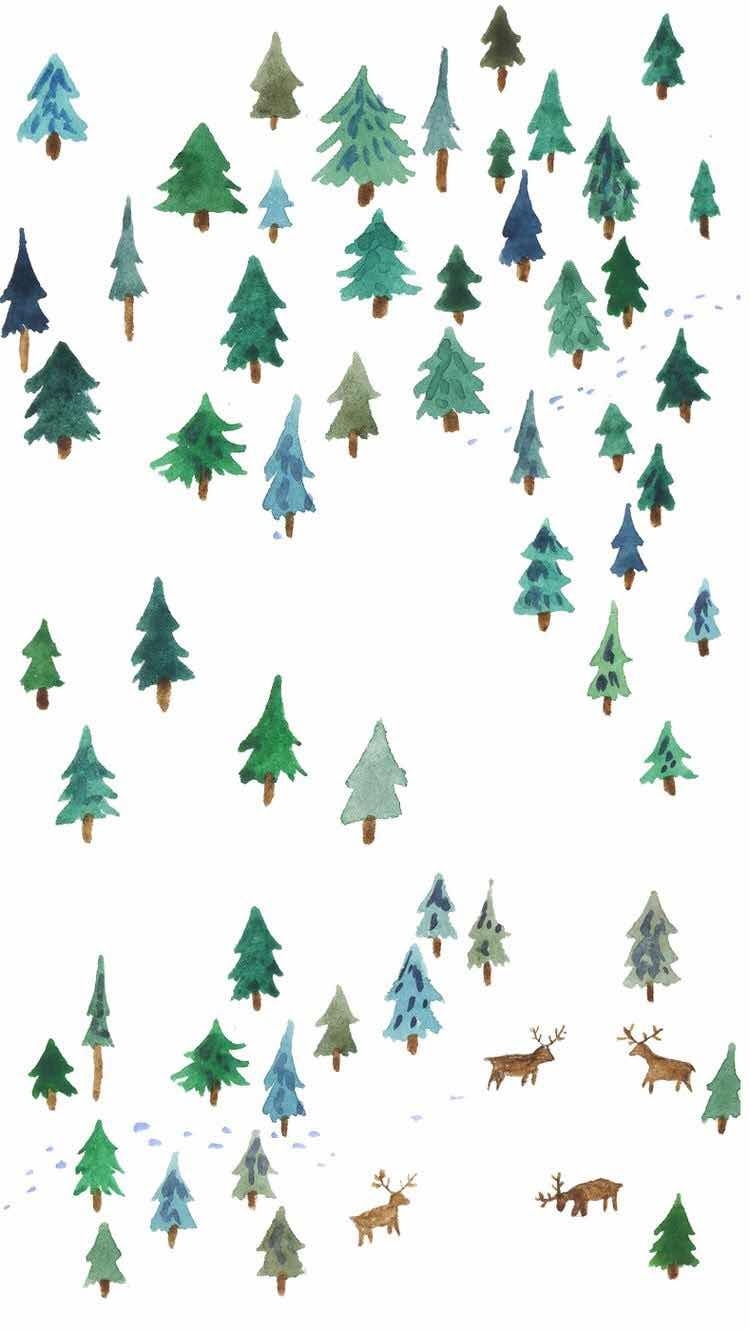 750x1330 iPhone and Android Wallpaper: Minimalistic Christmas Trees Wallpaper for iPhone and Android, Phone