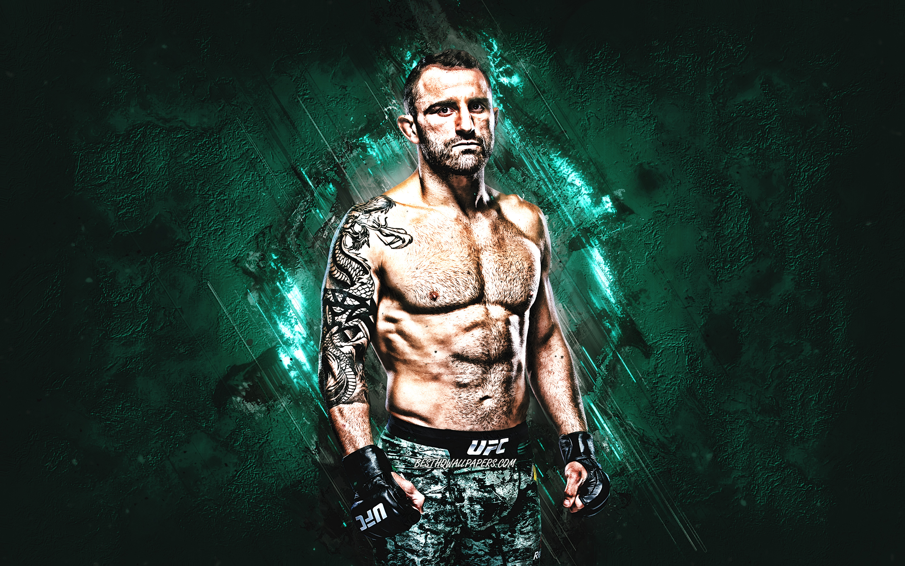 2880x1800 Download wallpaper Alexander Volkanovski, UFC, Australian fighter, MMA, portrait, green stone background, Ultimate Fighting Championship for desktop with resolution. High Quality HD picture wallpaper, Desktop