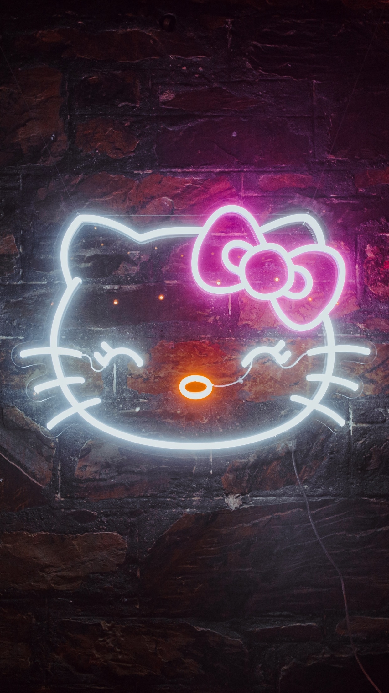 1250x2210 Hello Kitty Wallpaper 4K, Neon sign, Cute cartoon, Glowing, Phone