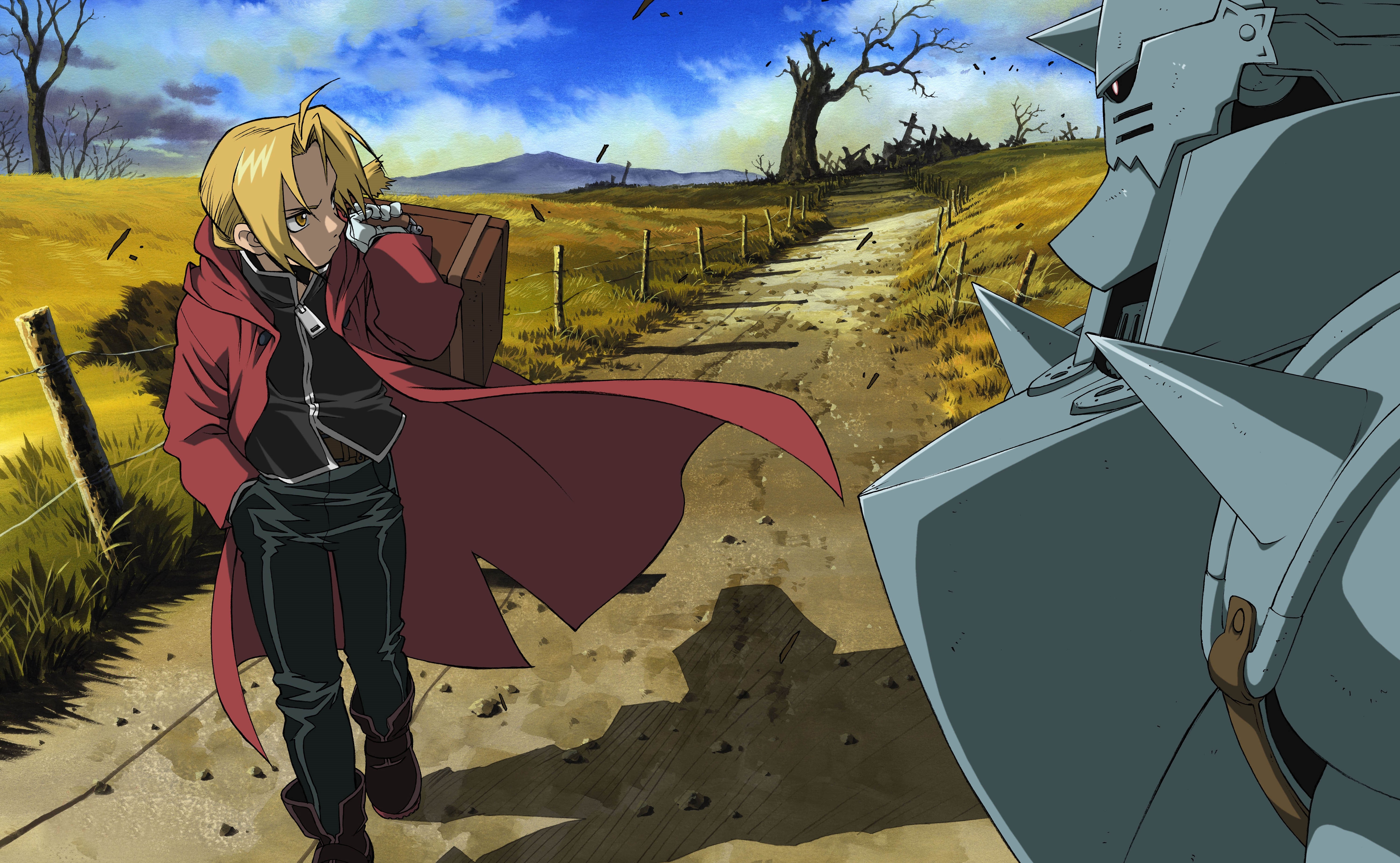 6000x3700 4K, blonde, outdoors, field, Full Metal Alchemist, dirt road, anime Gallery HD Wallpaper, Desktop