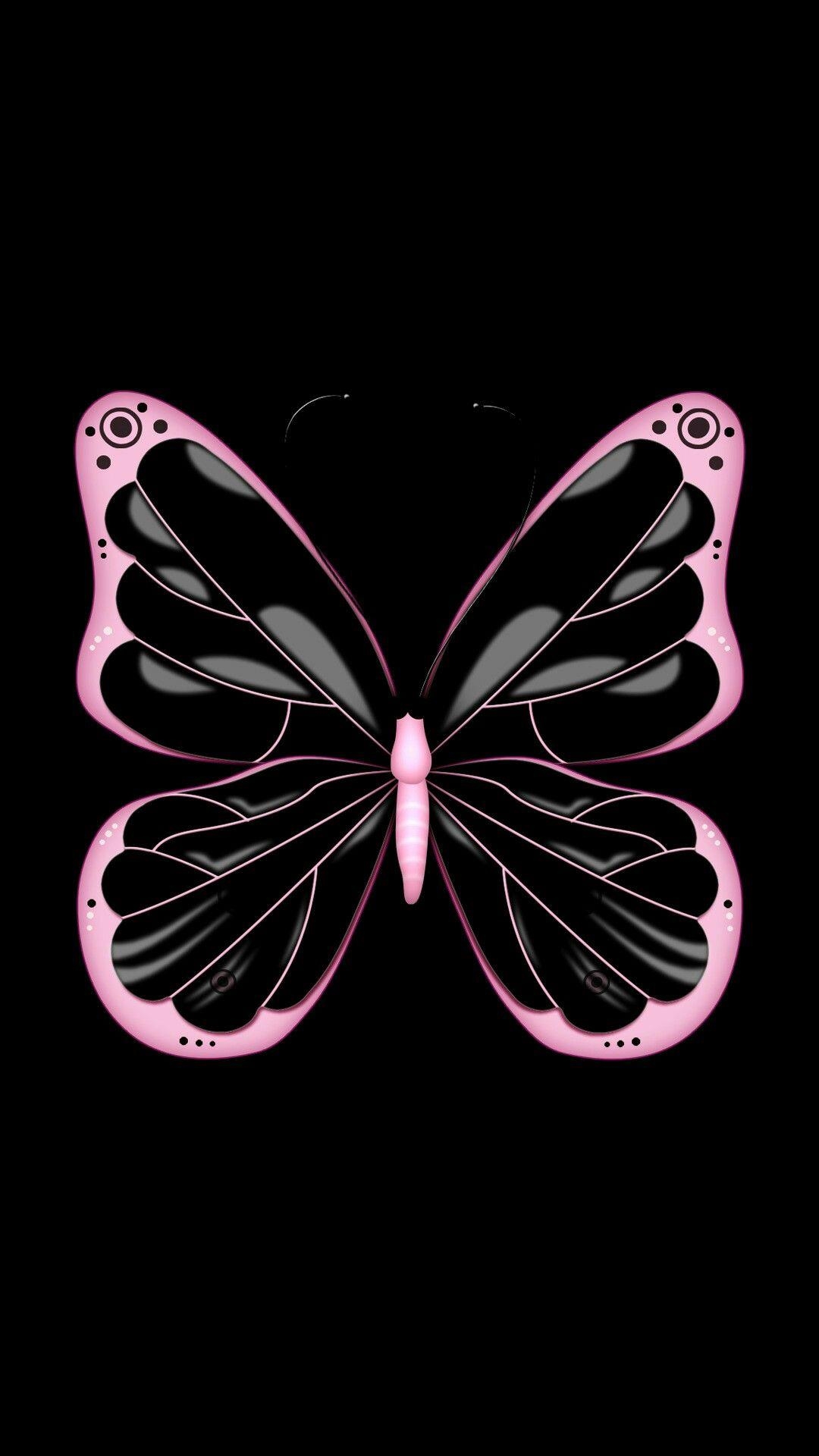 1080x1920 Black & Pink Butterfly. Butterfly wallpaper, Pink butterfly, Phone