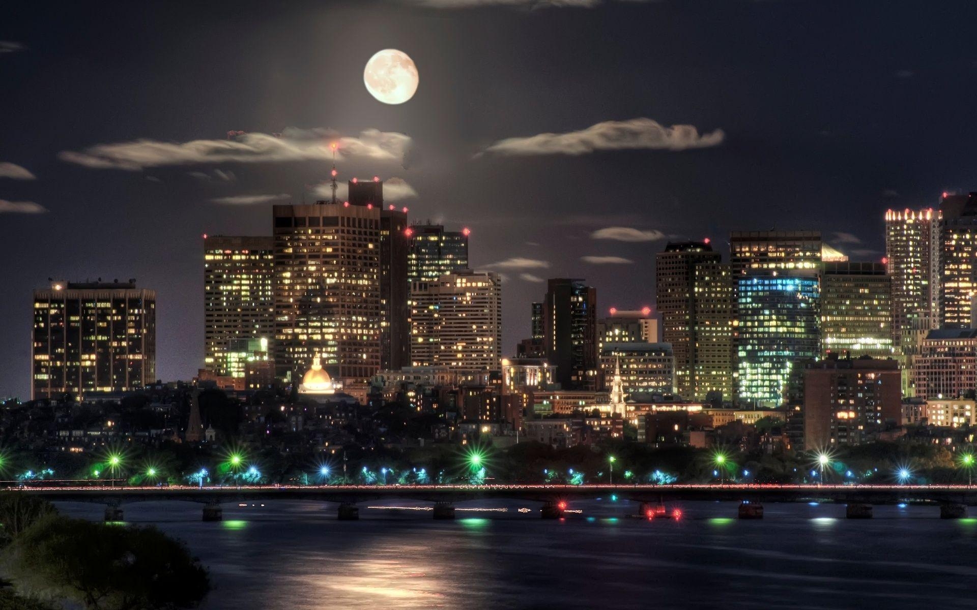 1920x1200 Image detail for -Wallpaper night, city, lights, moon. HD Desktop, Desktop