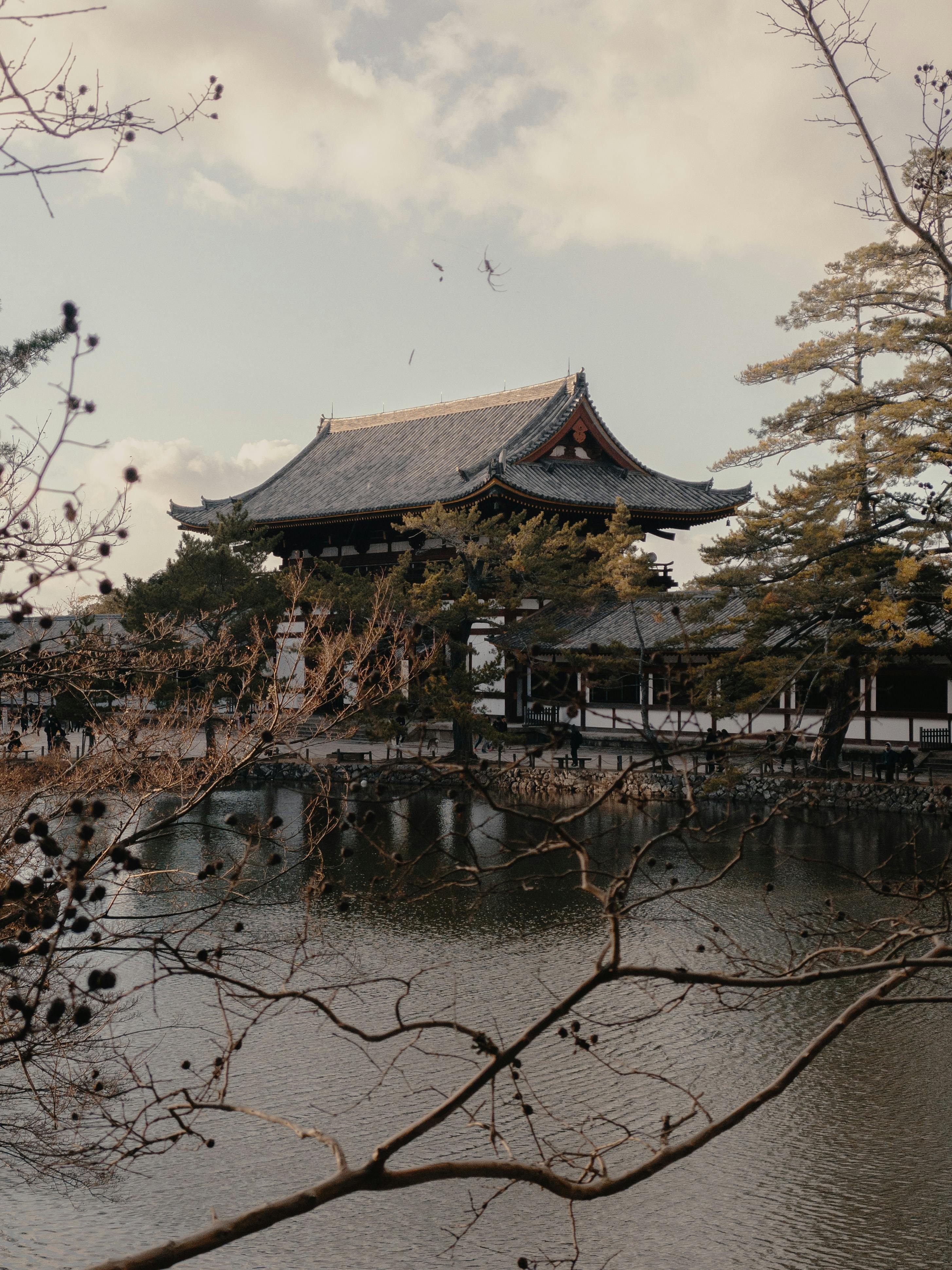 2910x3880 Traditional Buddhist shrine on lake, Phone