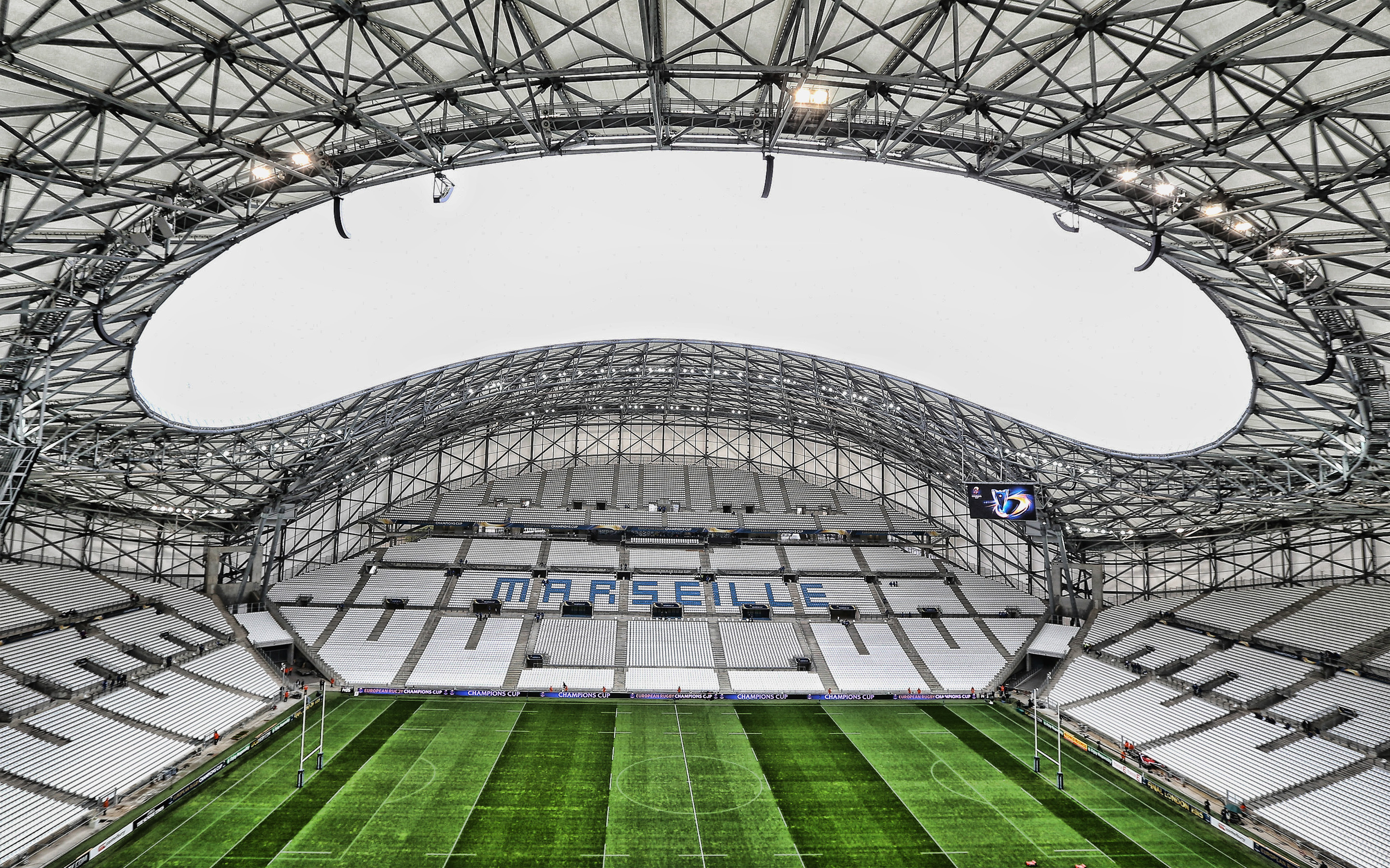 2880x1800 Download wallpaper Stade Velodrome, Olympique de Marseille stadium, inside view, soccer field, Marseille, France, French football stadium, Ligue football for desktop with resolution. High Quality HD picture wallpaper, Desktop