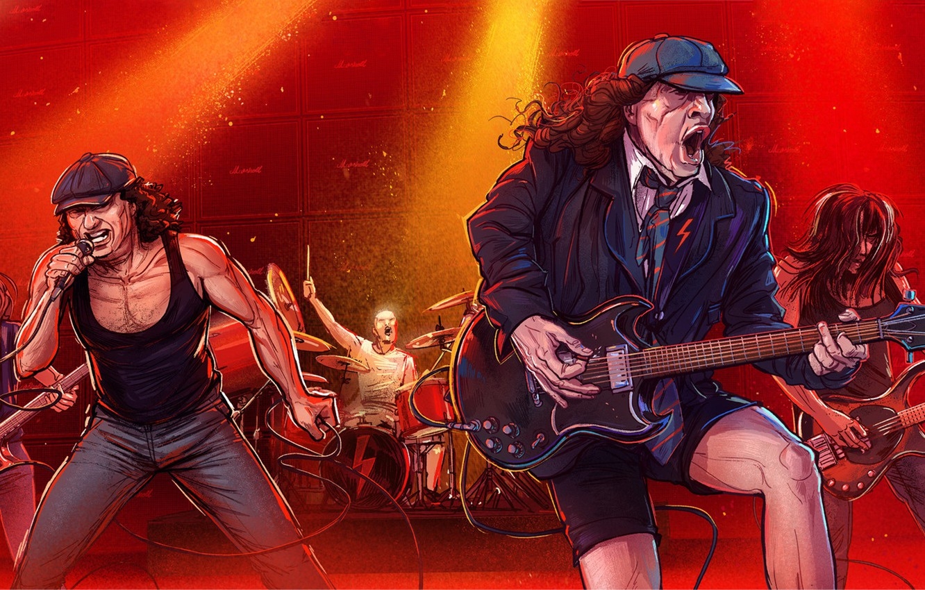 1340x850 Wallpaper Figure, Music, The Game, Rock, Art, Rock, Michal Dean, AC DC, Rock 'n' Roll, By Michal Dean, Slaski Stadium Illustrations Image For Desktop, Section музыка, Desktop