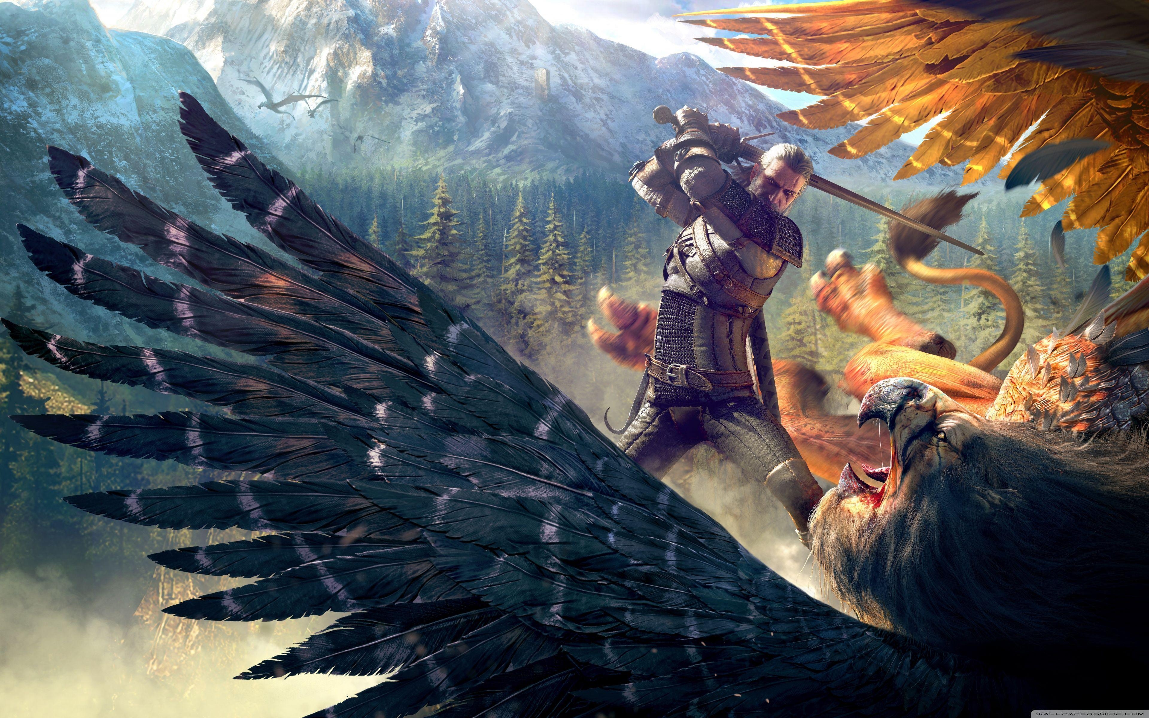 3840x2400 The Witcher 3 Wild Hunt Geralt and a Griffin HD desktop wallpaper, Desktop