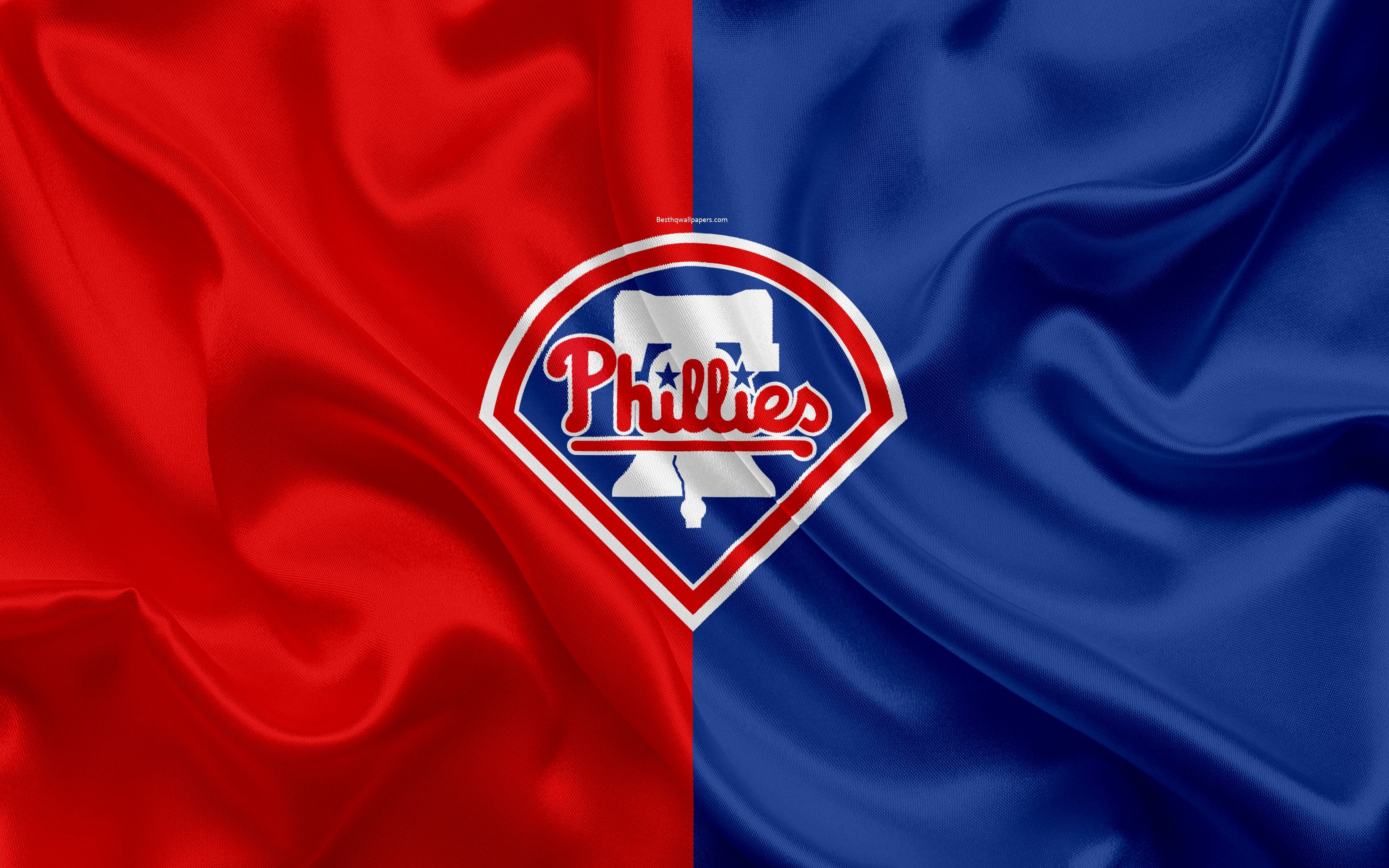 3840x2400 Download wallpaper Philadelphia Phillies, 4k, logo, silk texture, Desktop