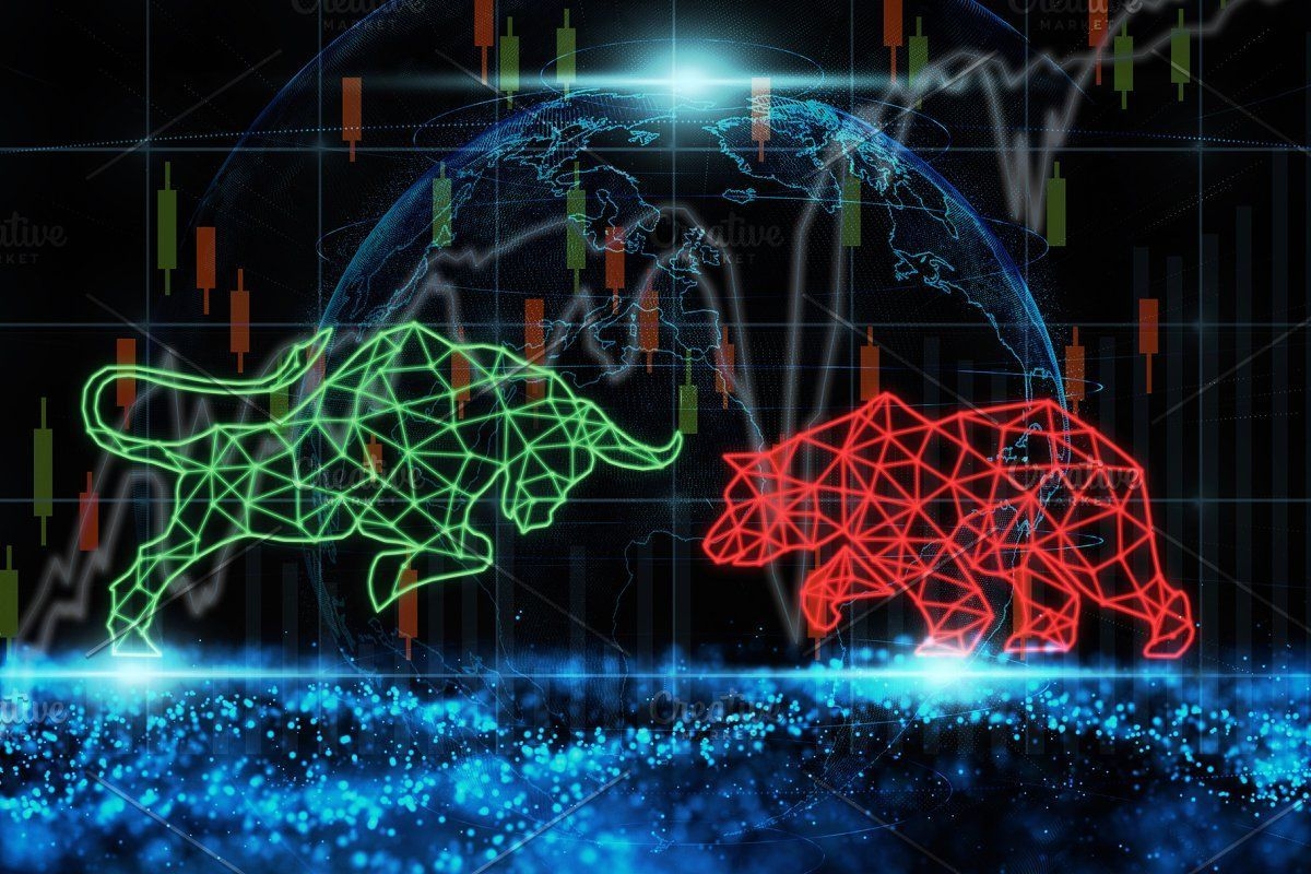 1200x800 polygonal bull and bear shape writin. Stock market chart, Business , Waves background, Desktop