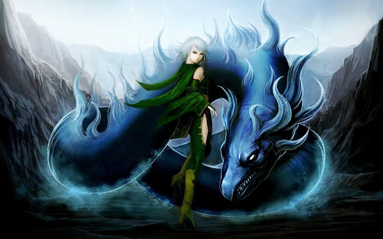 1280x800 Girl with water dragon, Desktop and mobile wallpaper, Desktop