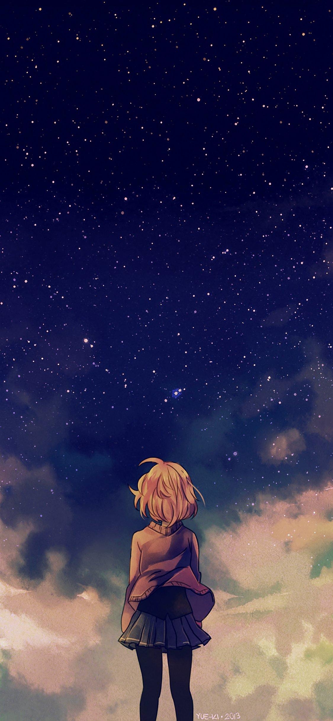 1130x2440 Starry Space Illust Anime Girl Wallpaper, Phone