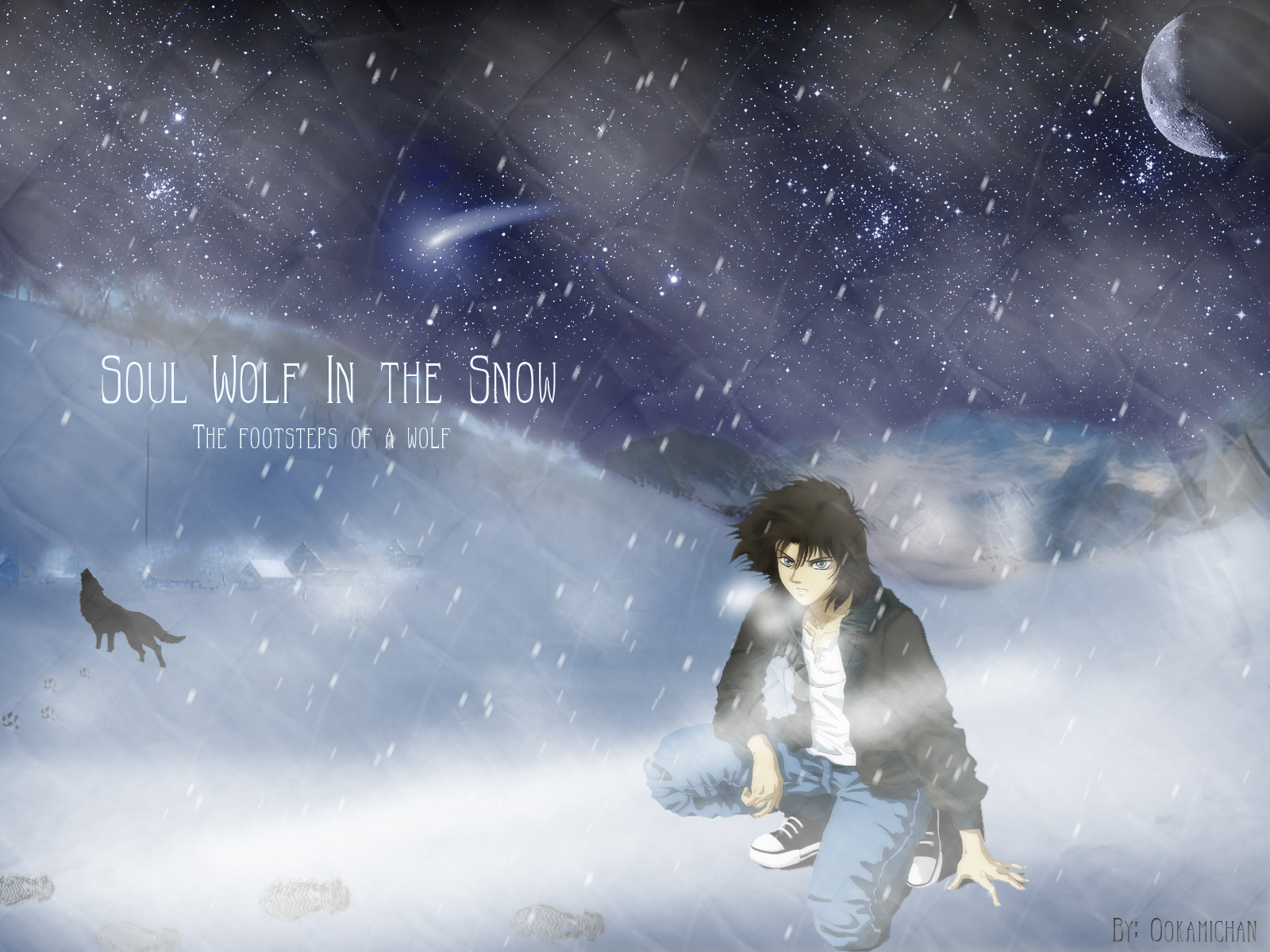 1600x1200 Wolf's Rain Wallpaper: Soul Wolf in the Snow, Desktop