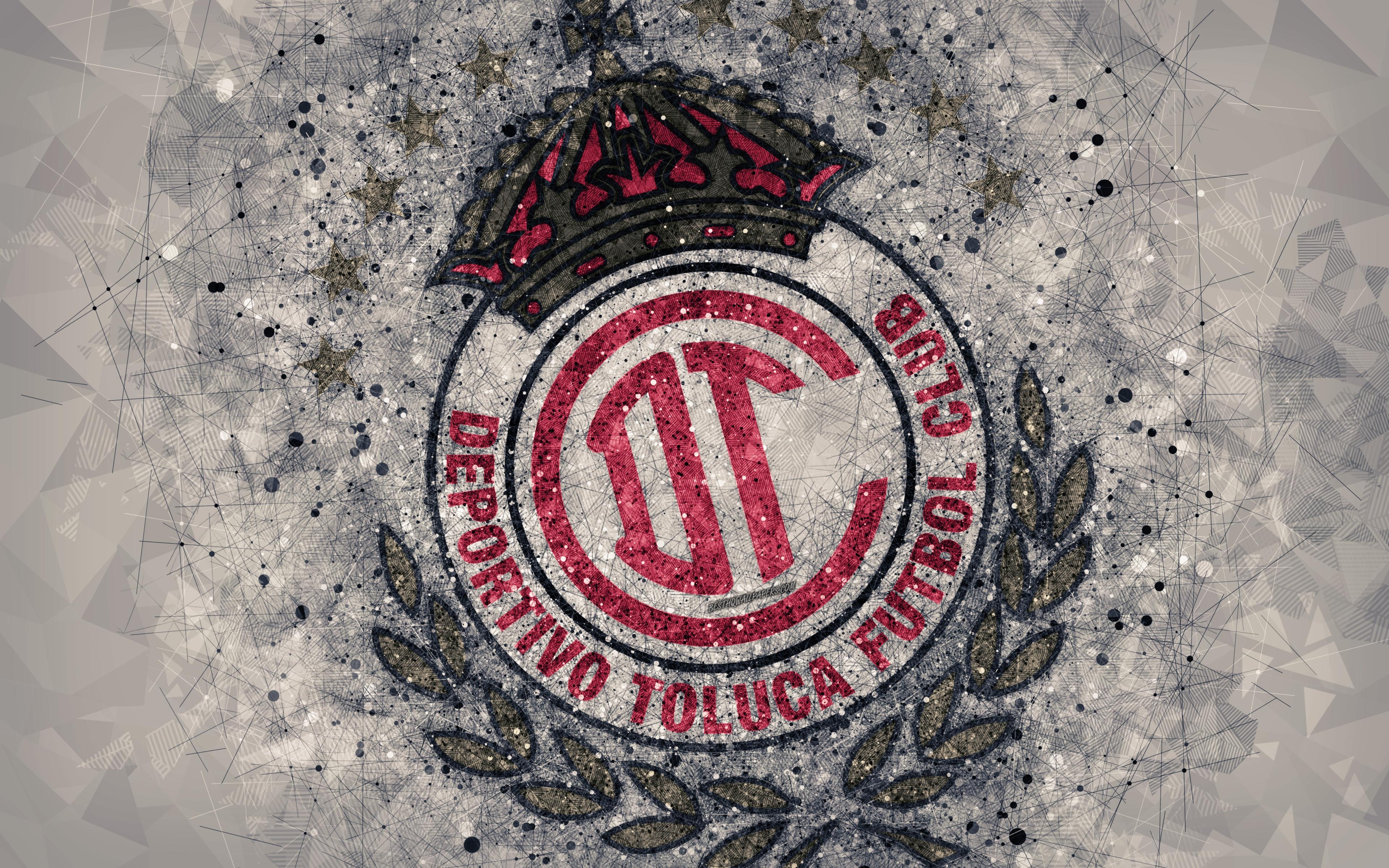 3840x2400 Download wallpaper Deportivo Toluca FC, 4k, geometric art, logo, Desktop